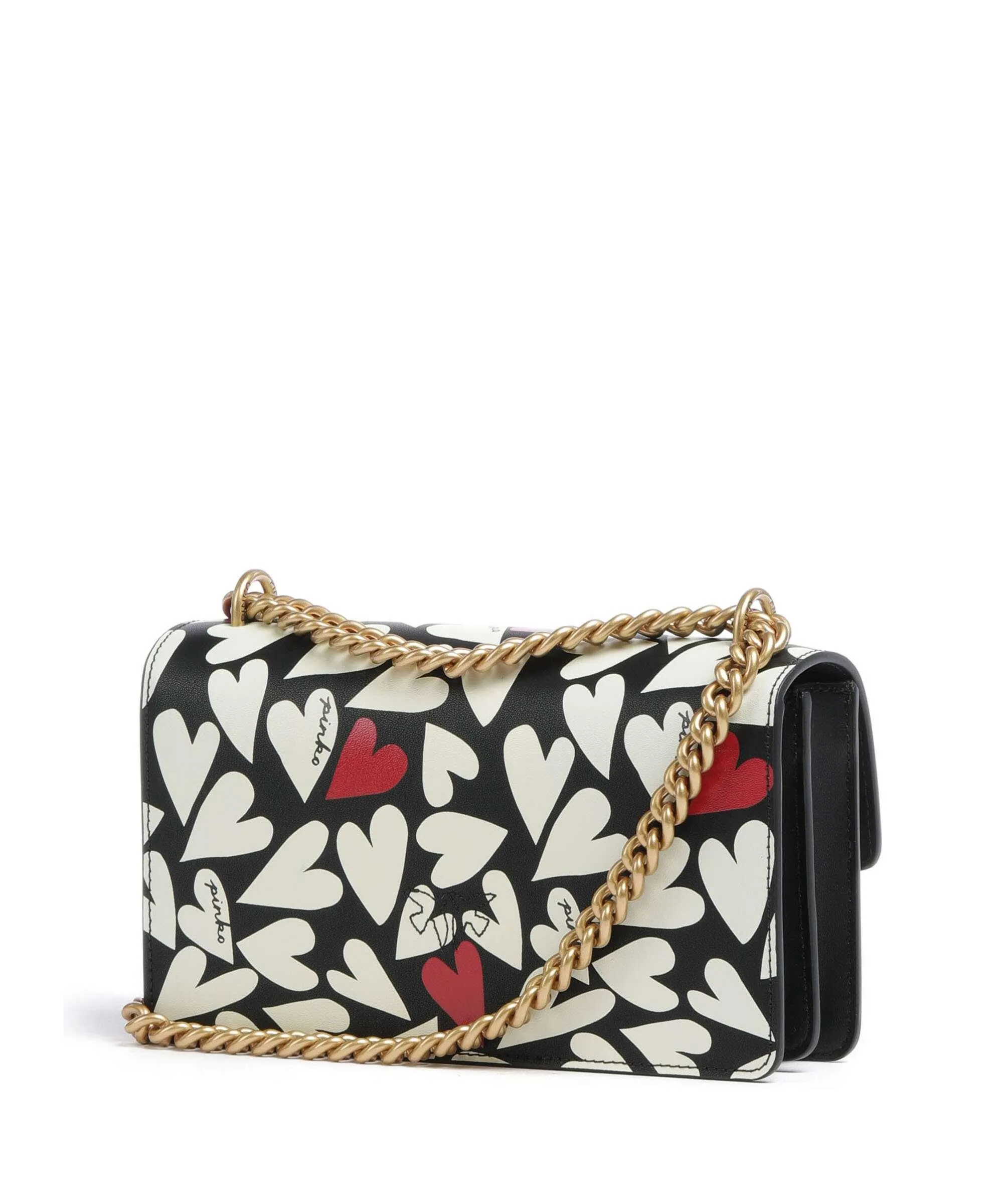  Pinko Love One Mini Borsa a spalla pelle di vacchetta finemente grana nero  