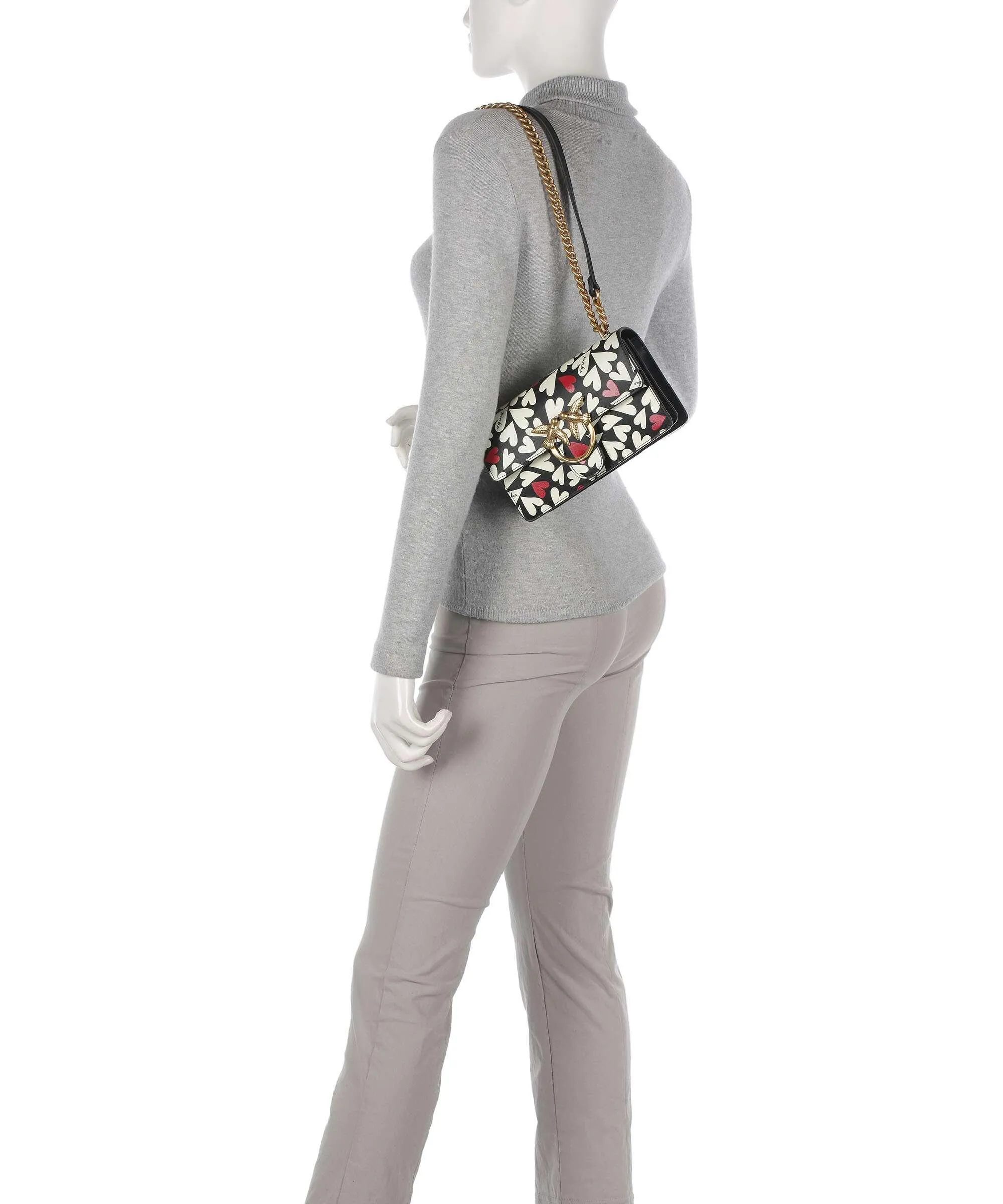  Pinko Love One Mini Borsa a spalla pelle di vacchetta finemente grana nero  