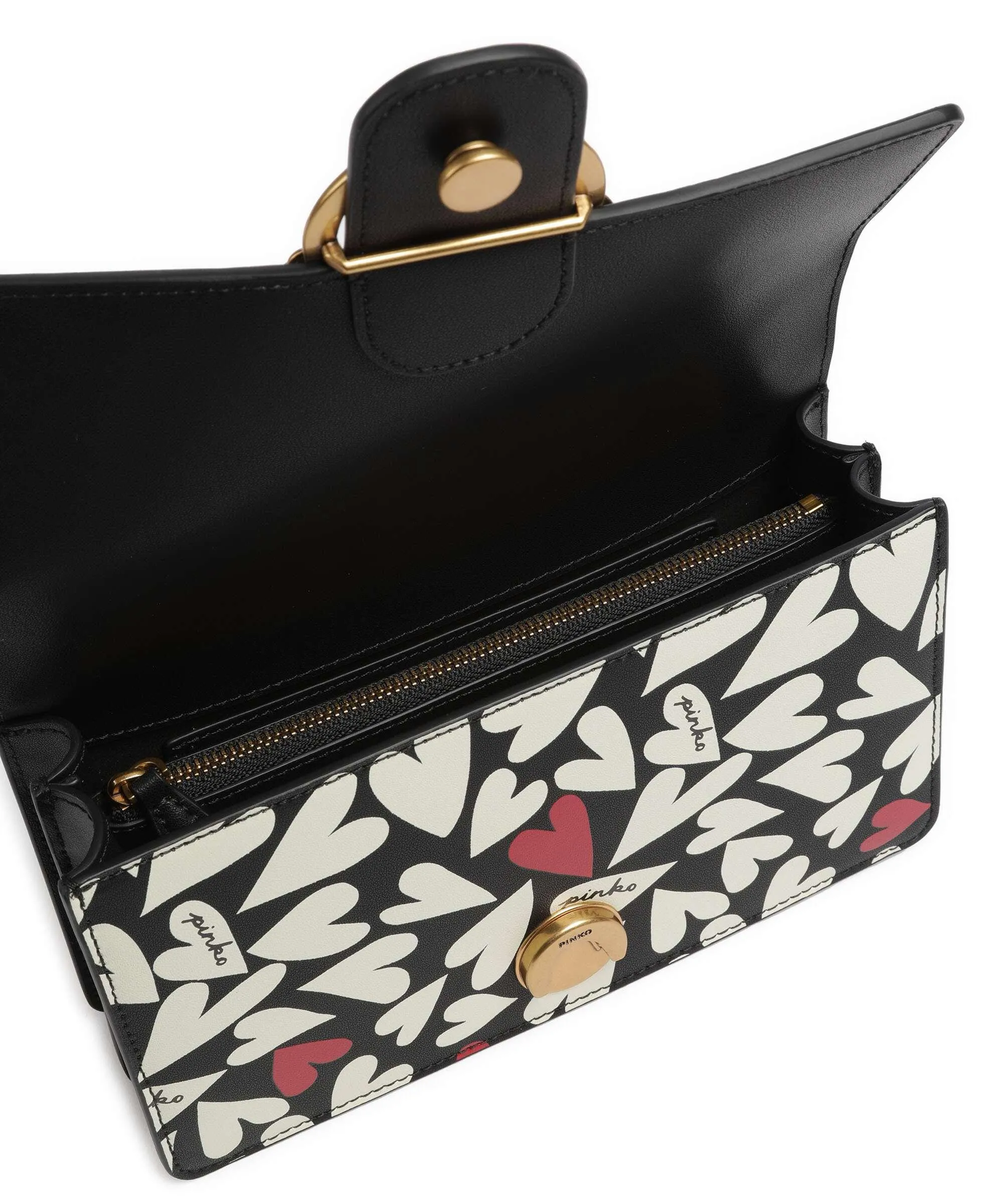  Pinko Love One Mini Borsa a spalla pelle di vacchetta finemente grana nero  