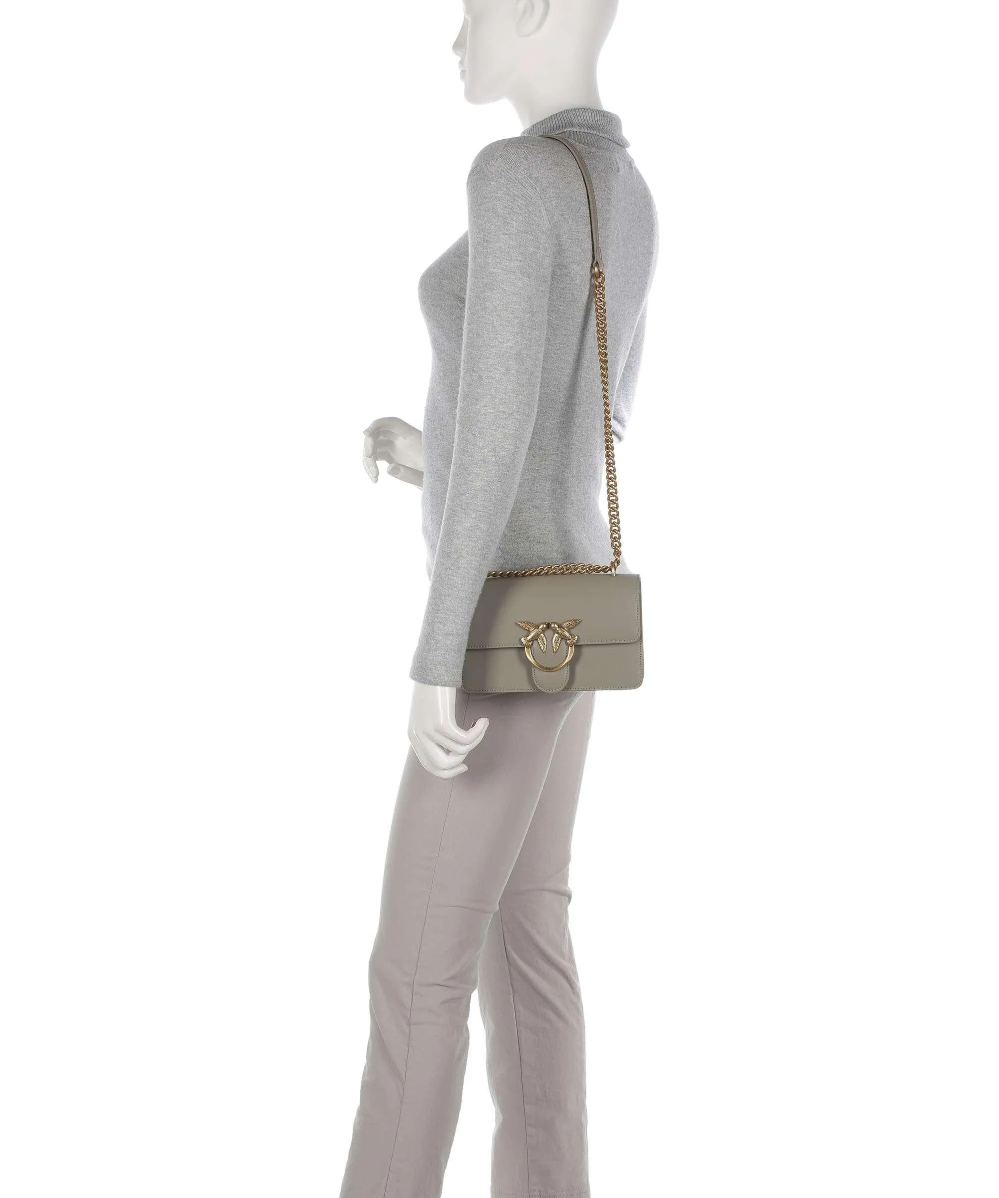  Pinko Love One Mini Borsa a spalla pelle di vacchetta finemente grana taupe  