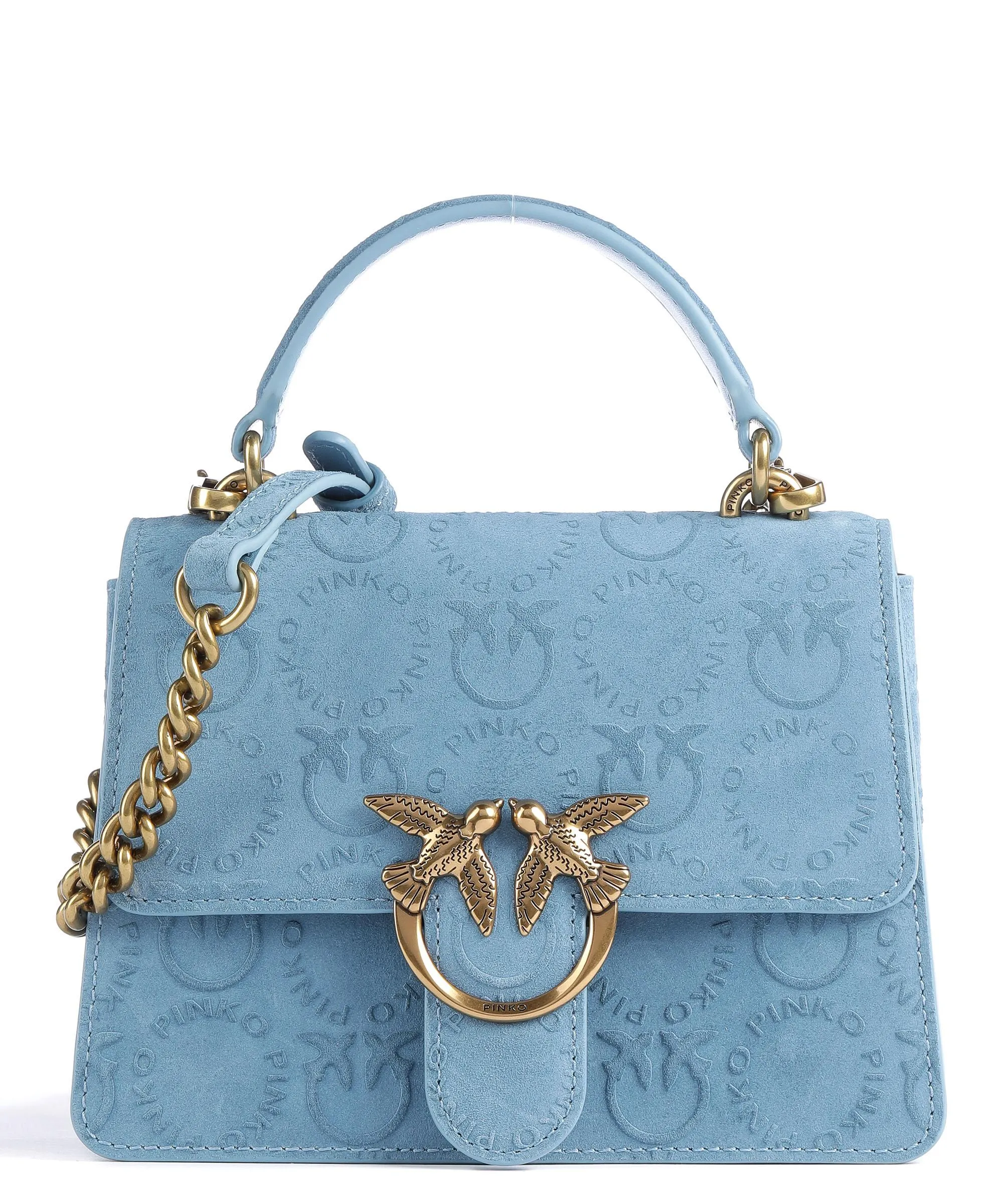  Pinko Love One Mini Borsa a tracolla pelle bovina ruvida blu chiaro  