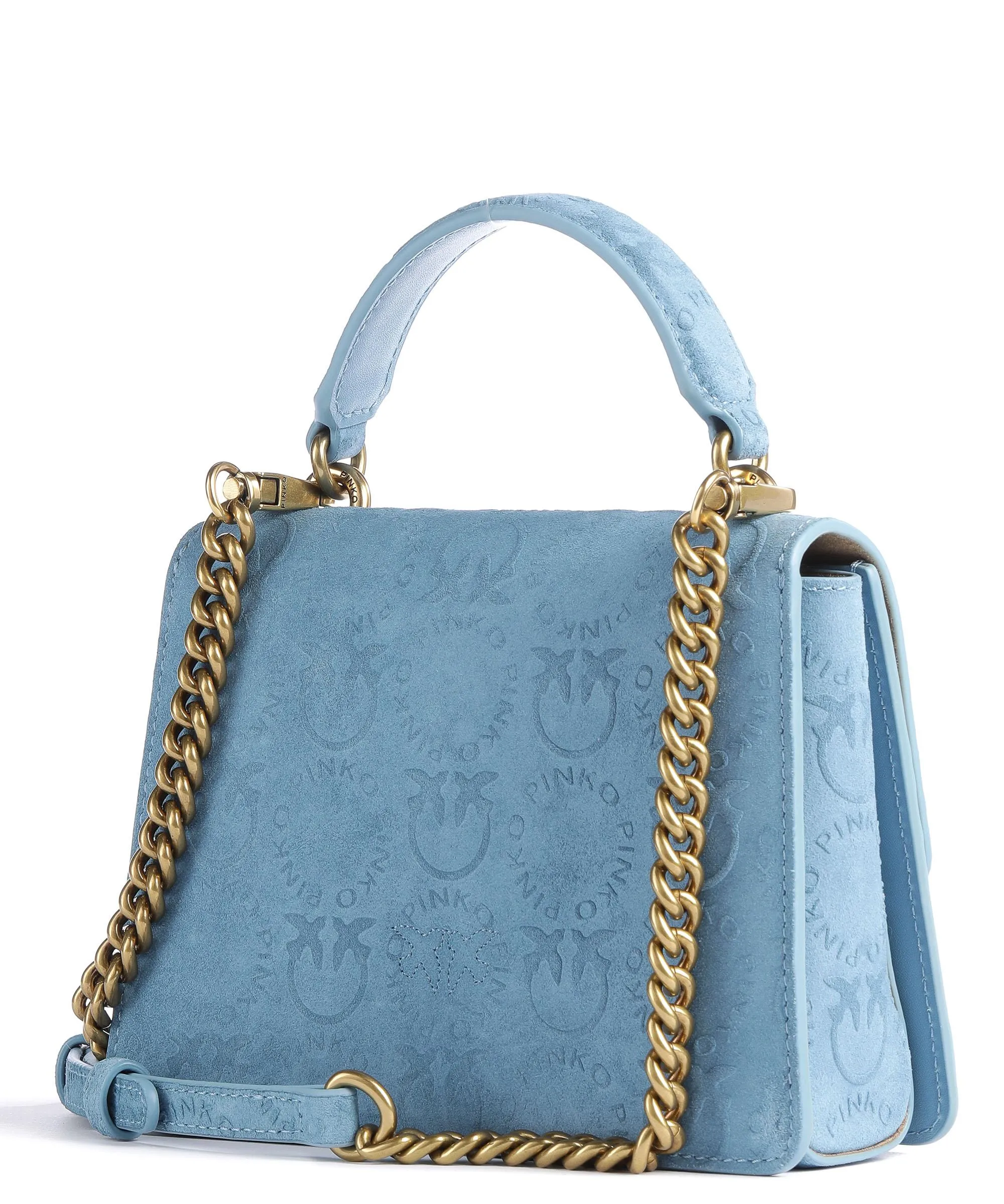  Pinko Love One Mini Borsa a tracolla pelle bovina ruvida blu chiaro  
