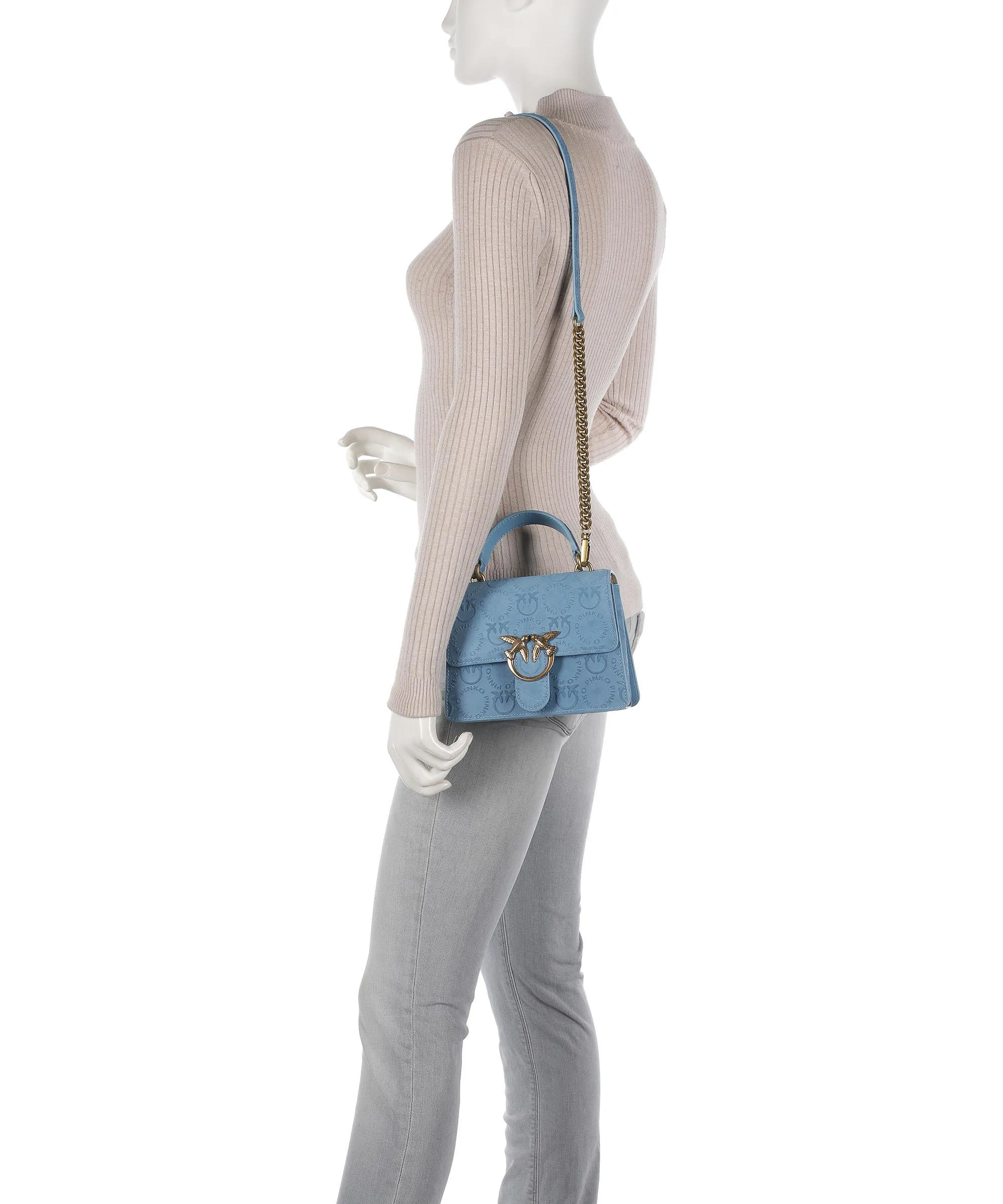  Pinko Love One Mini Borsa a tracolla pelle bovina ruvida blu chiaro  