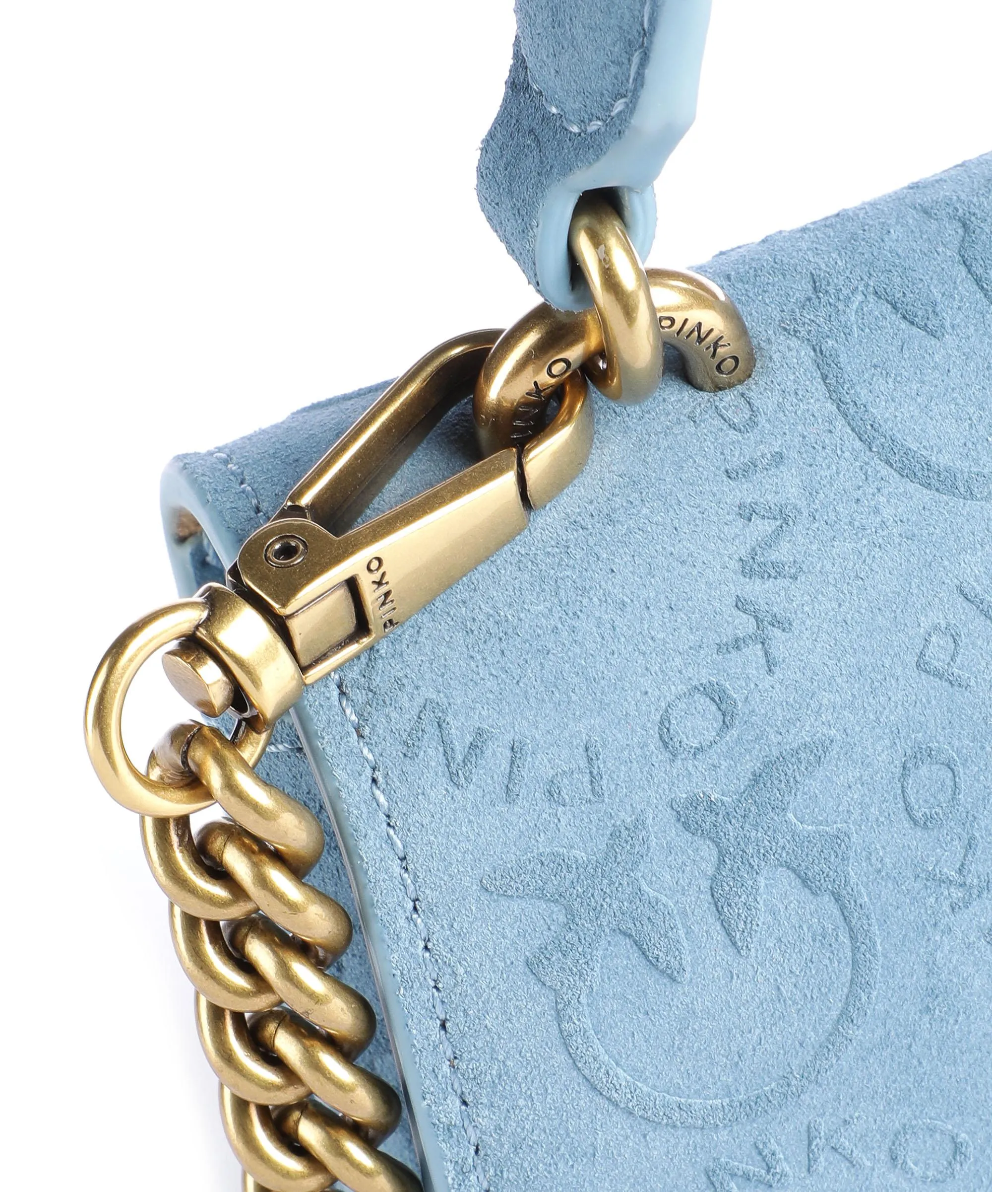  Pinko Love One Mini Borsa a tracolla pelle bovina ruvida blu chiaro  