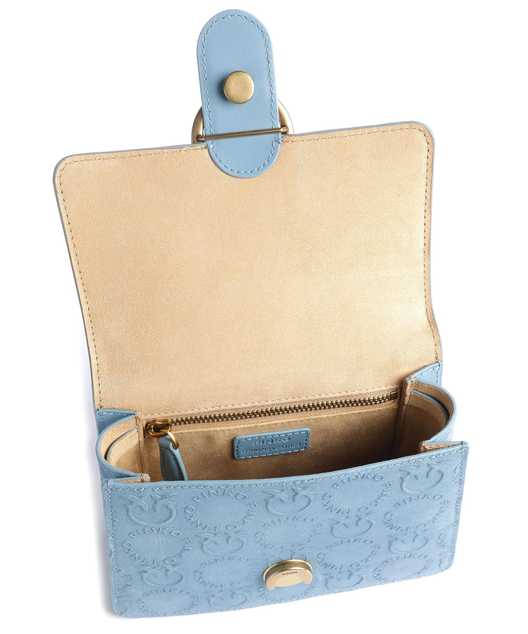  Pinko Love One Mini Borsa a tracolla pelle bovina ruvida blu chiaro  