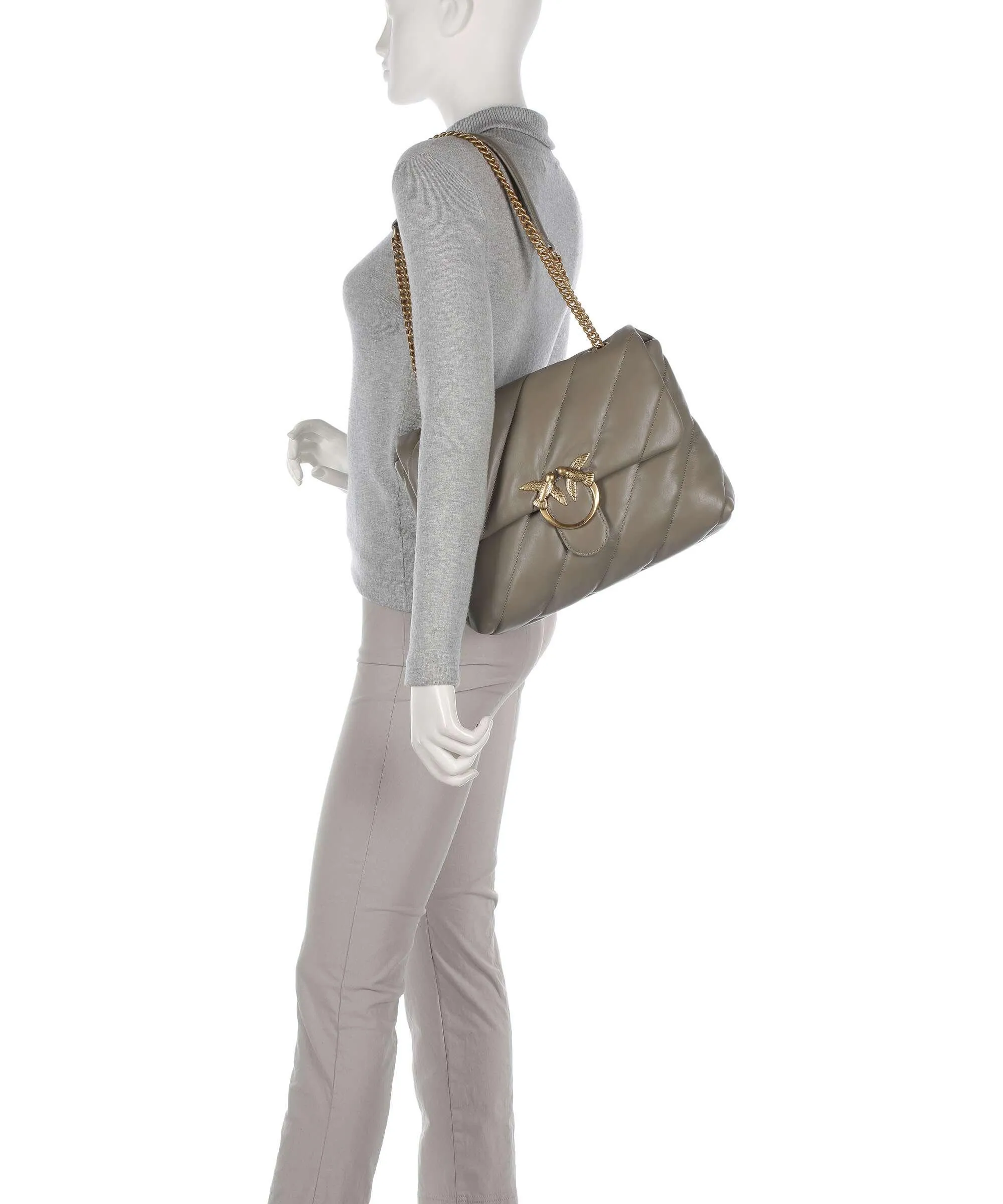 Pinko Love Puff Big Borsa a spalla pelle di pecora taupe  