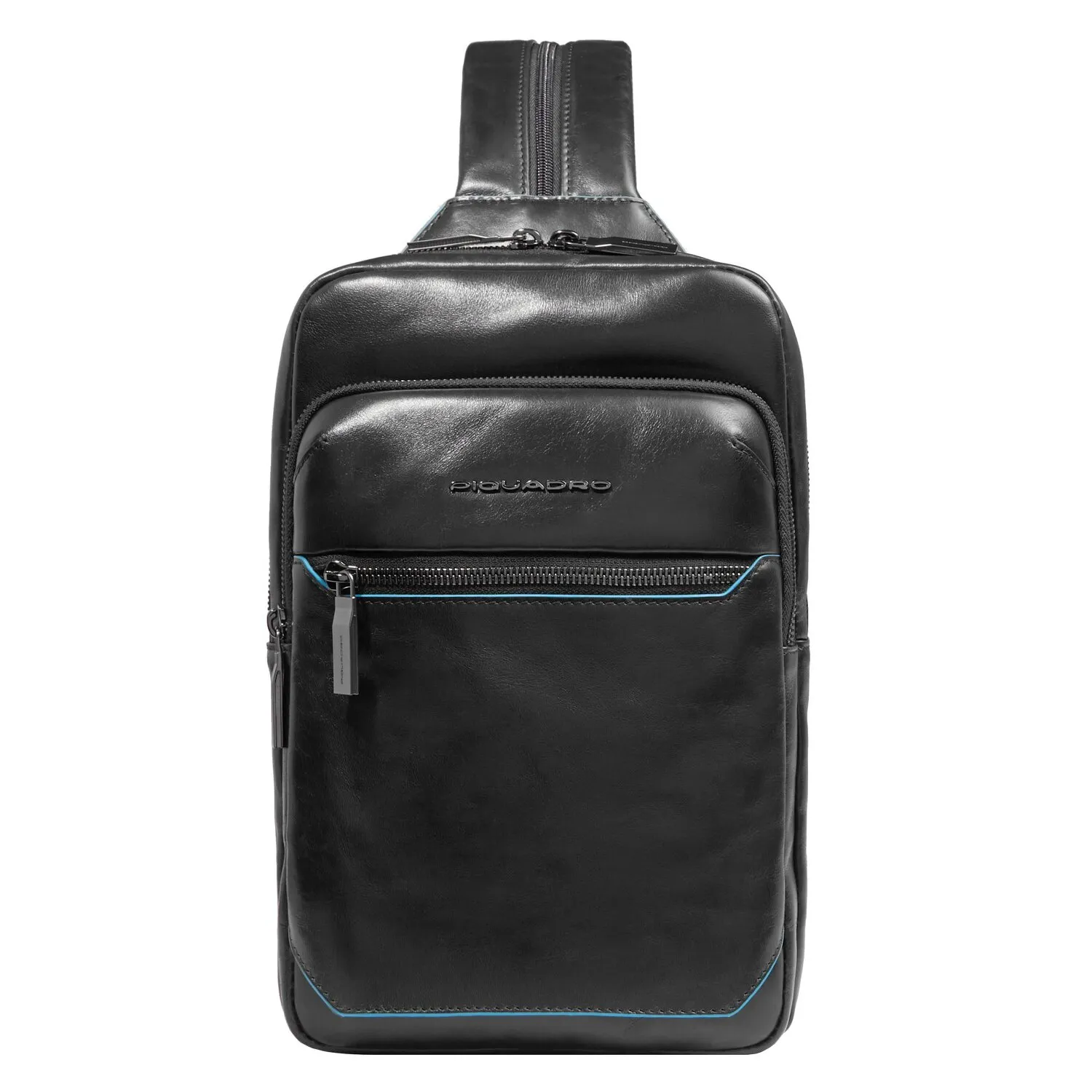 Piquadro Borsa a tracolla quadrata blu da 30,5 cm