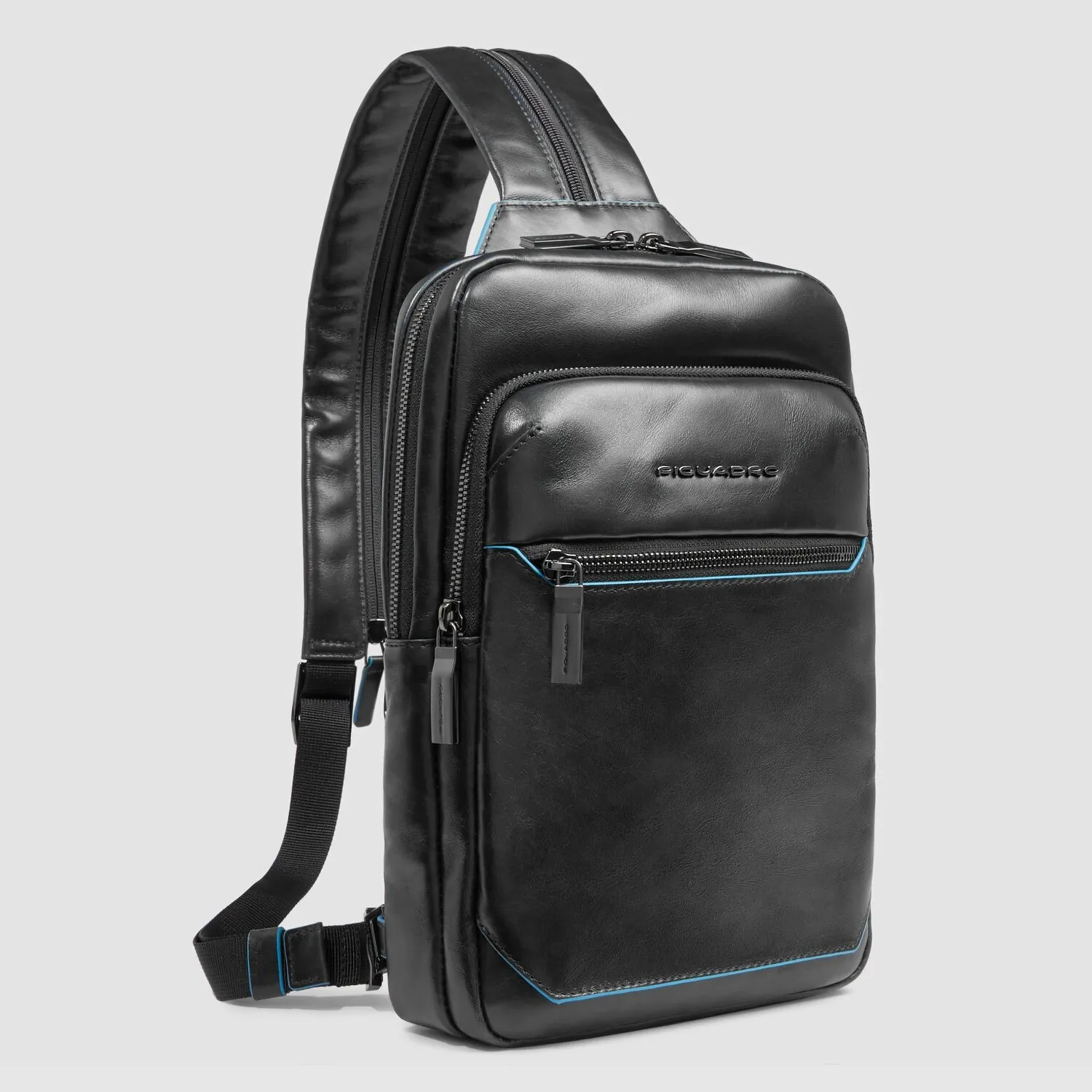 Piquadro Borsa a tracolla quadrata blu da 30,5 cm