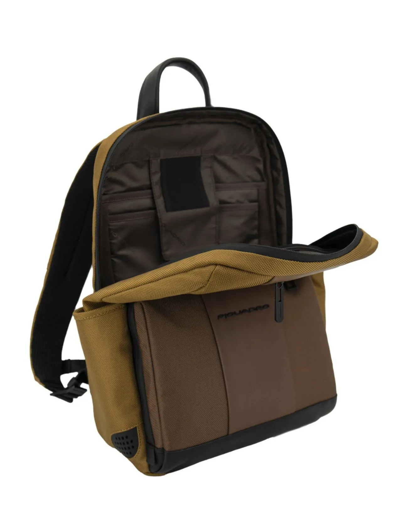 Piquadro - Zaino uomo in pelle e tessuto riciclato porta pc 14'' e iPad 11'' | Studioarch.com