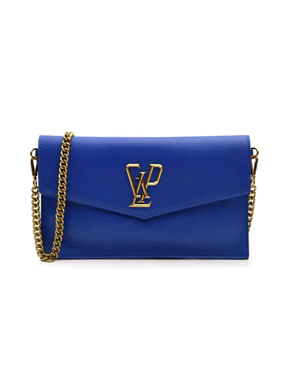 Pochette blu con tracolla in gold Donna
