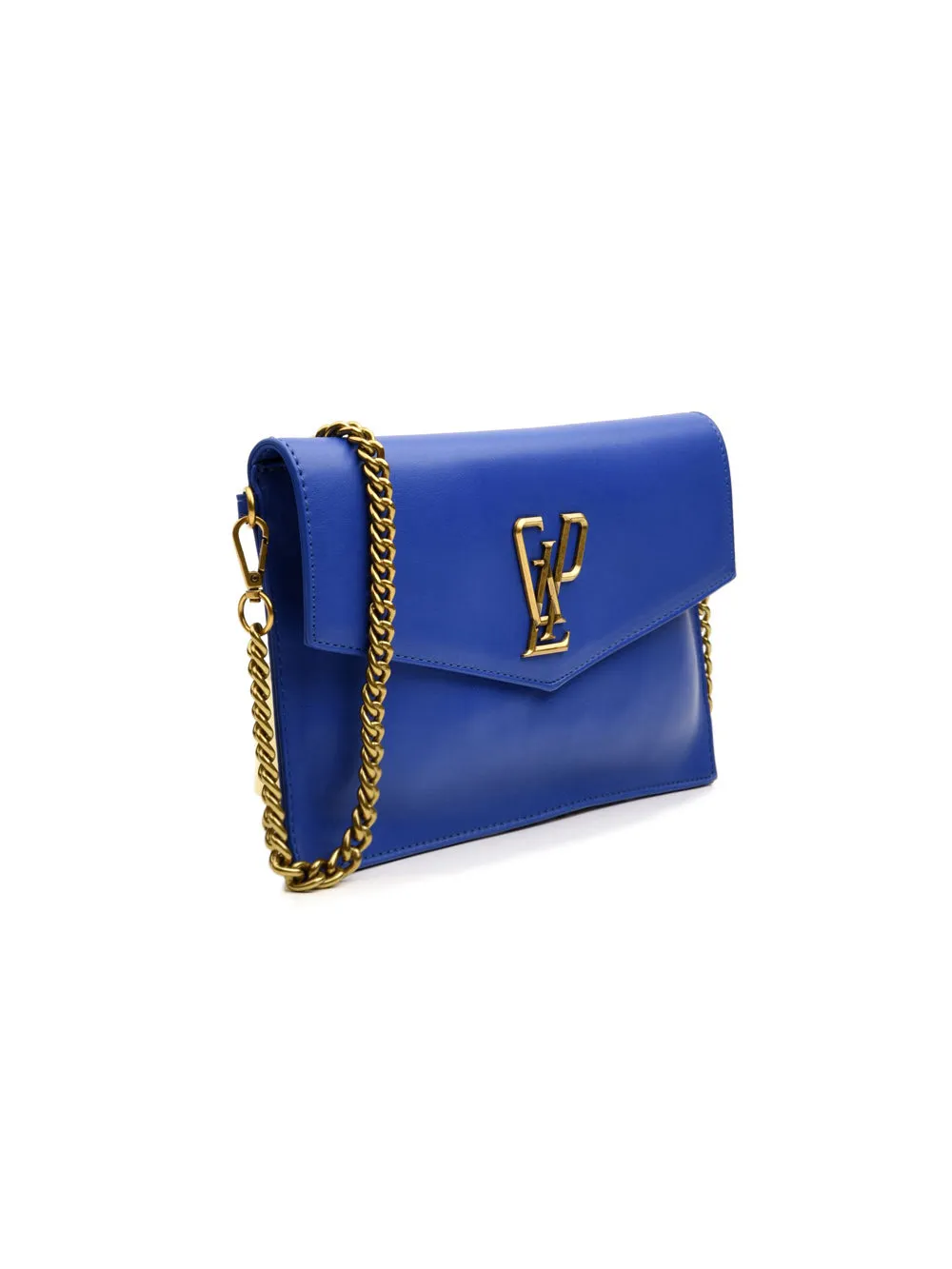 Pochette blu con tracolla in gold Donna