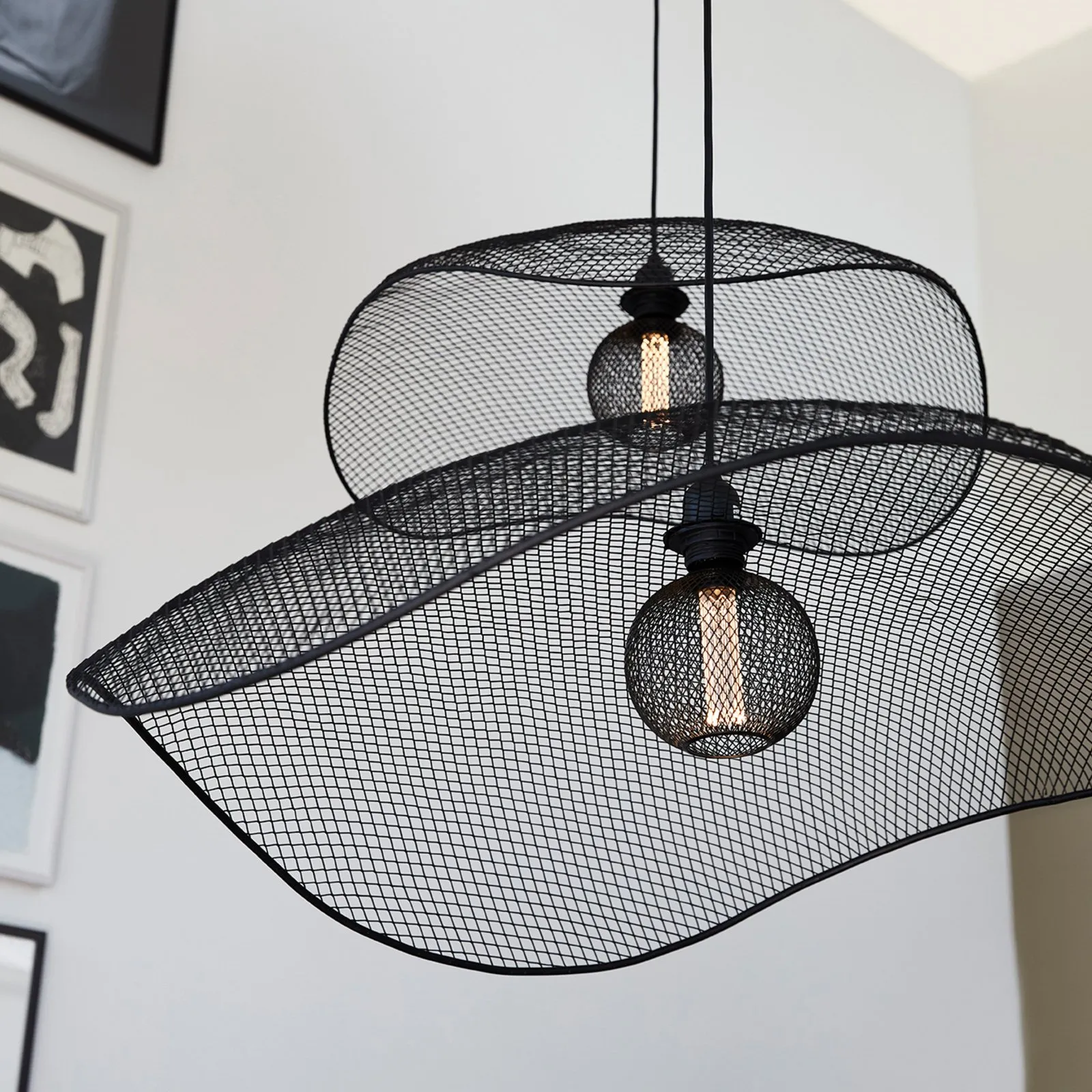 PR Home Lampada a sospensione Vivi, paralume a traliccio, nero, Ø 61 cm