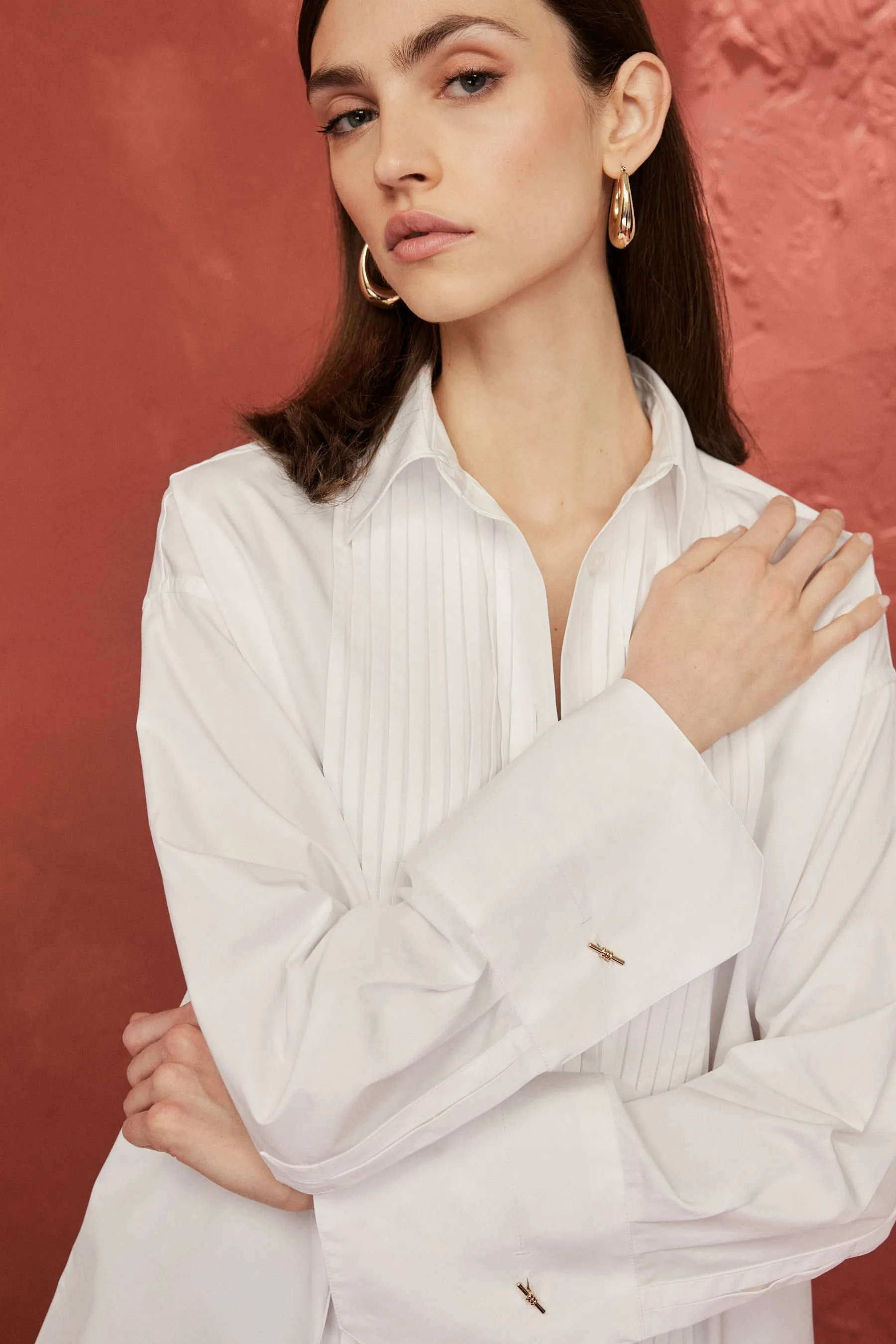 Premium A pieghe Manica lunga Camicia