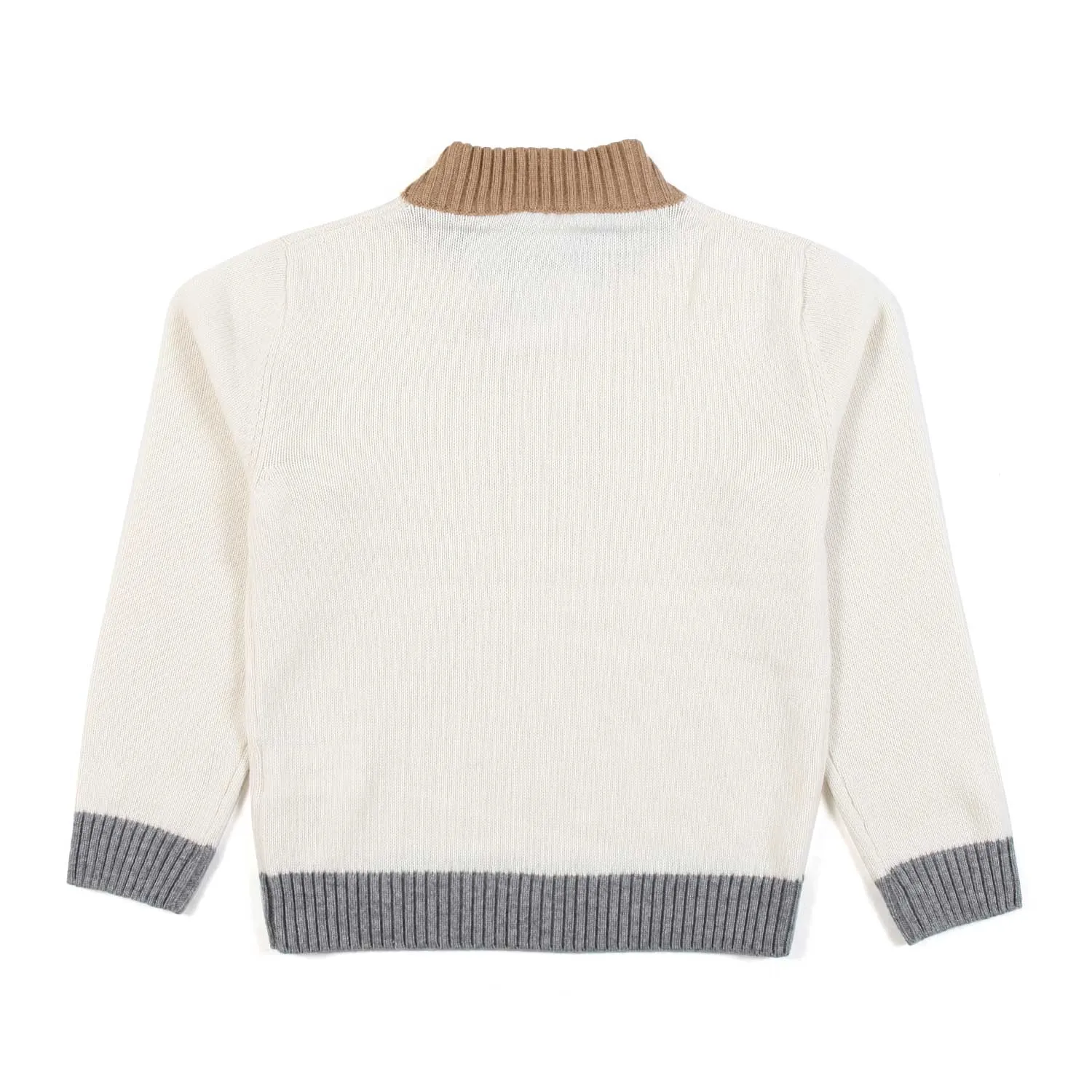 Pullover Panna Con Orli Cammello E Grigio