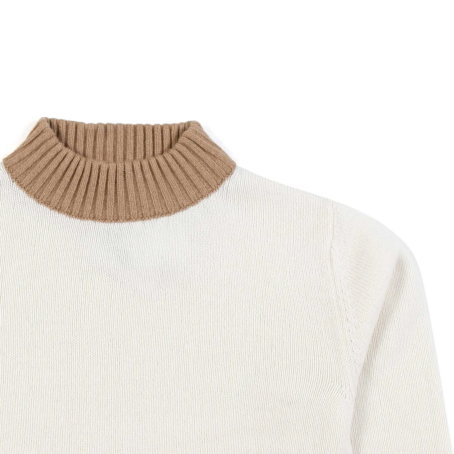 Pullover Panna Con Orli Cammello E Grigio