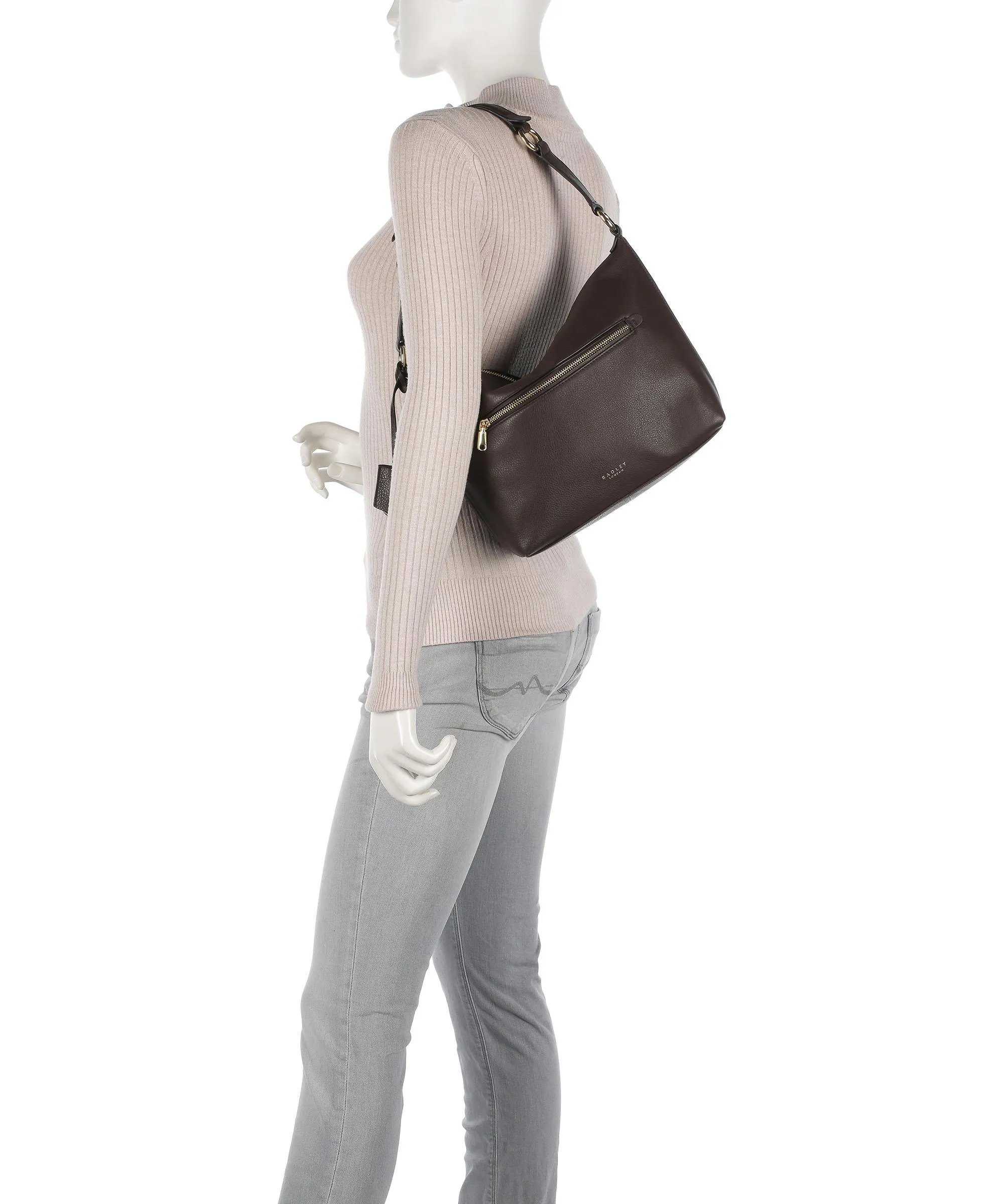  Radley London Witham Road Shearling Borsa hobo pelle granulata marrone scuro  