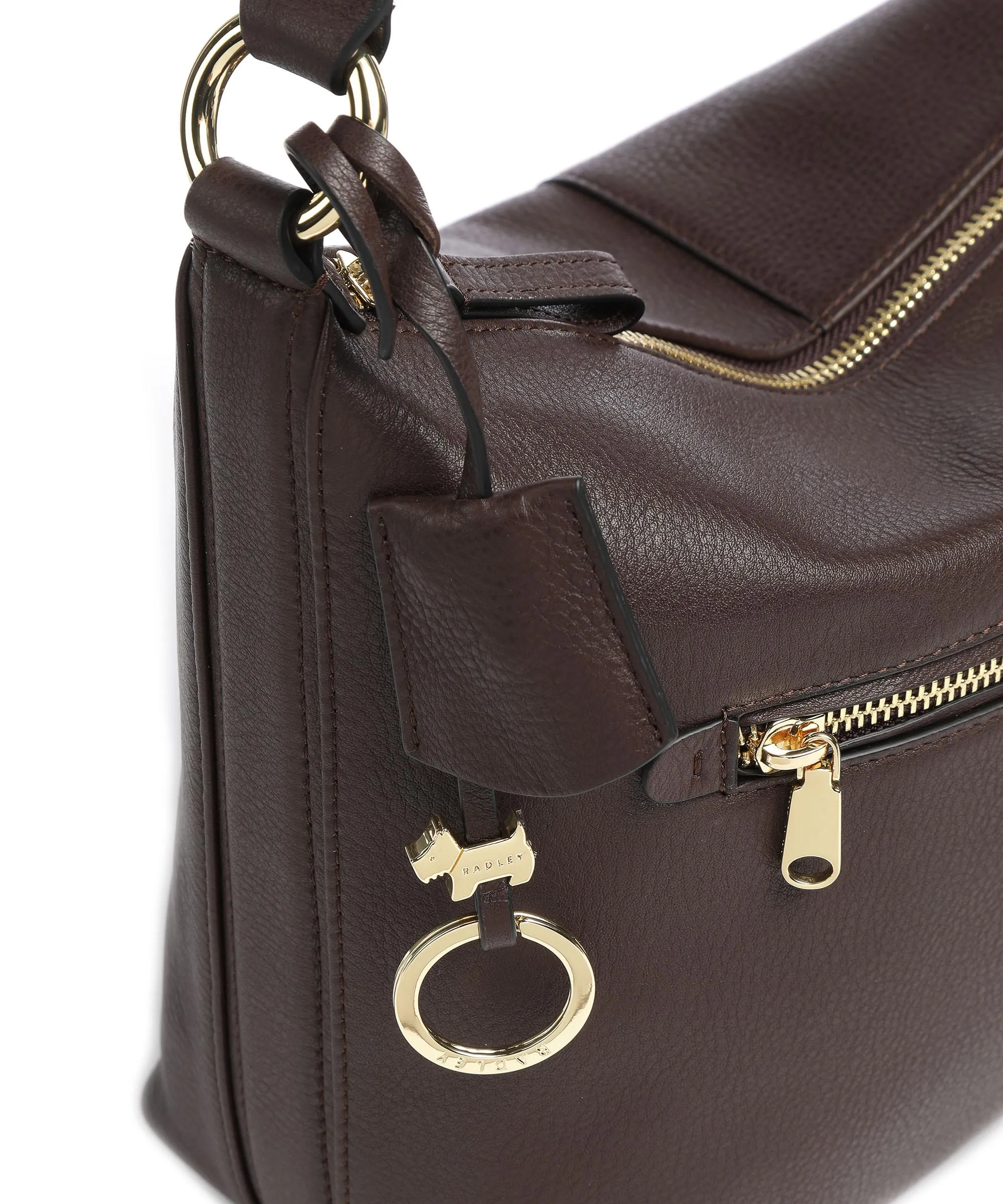  Radley London Witham Road Shearling Borsa hobo pelle granulata marrone scuro  