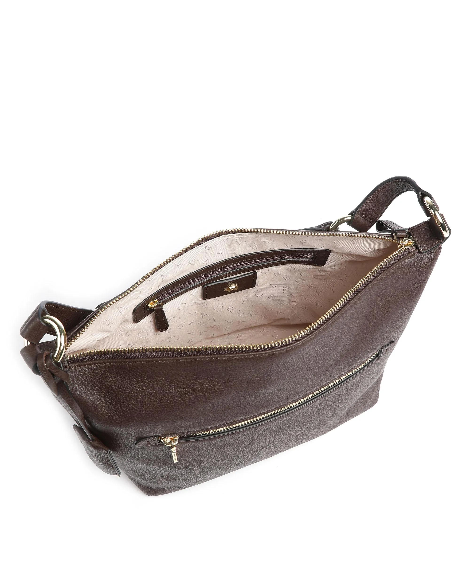  Radley London Witham Road Shearling Borsa hobo pelle granulata marrone scuro  