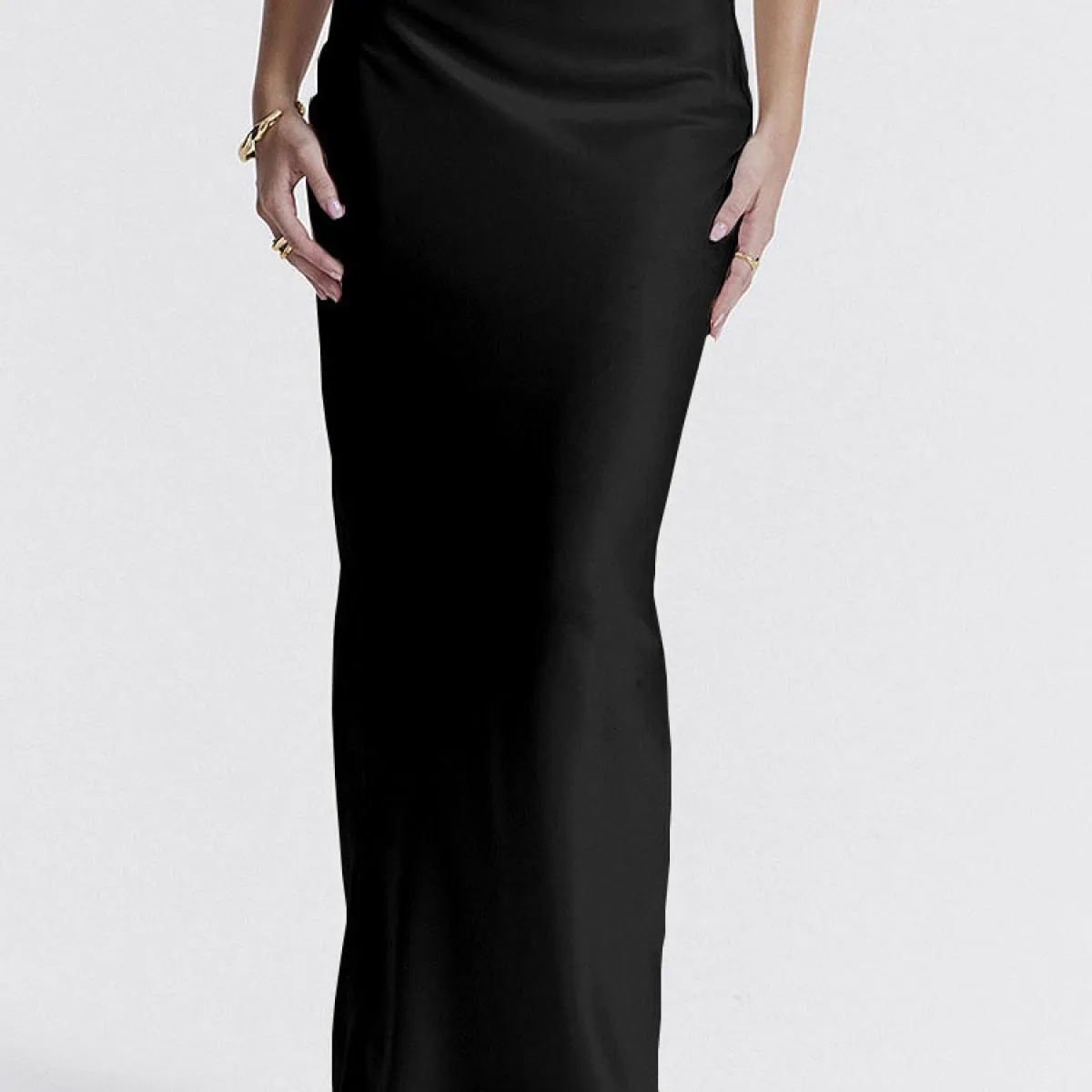 Raso a vita alta per gonna lunga da donna Moda elegante cerniera patchwork gonna lunga slim tinta unita Y2k lunga