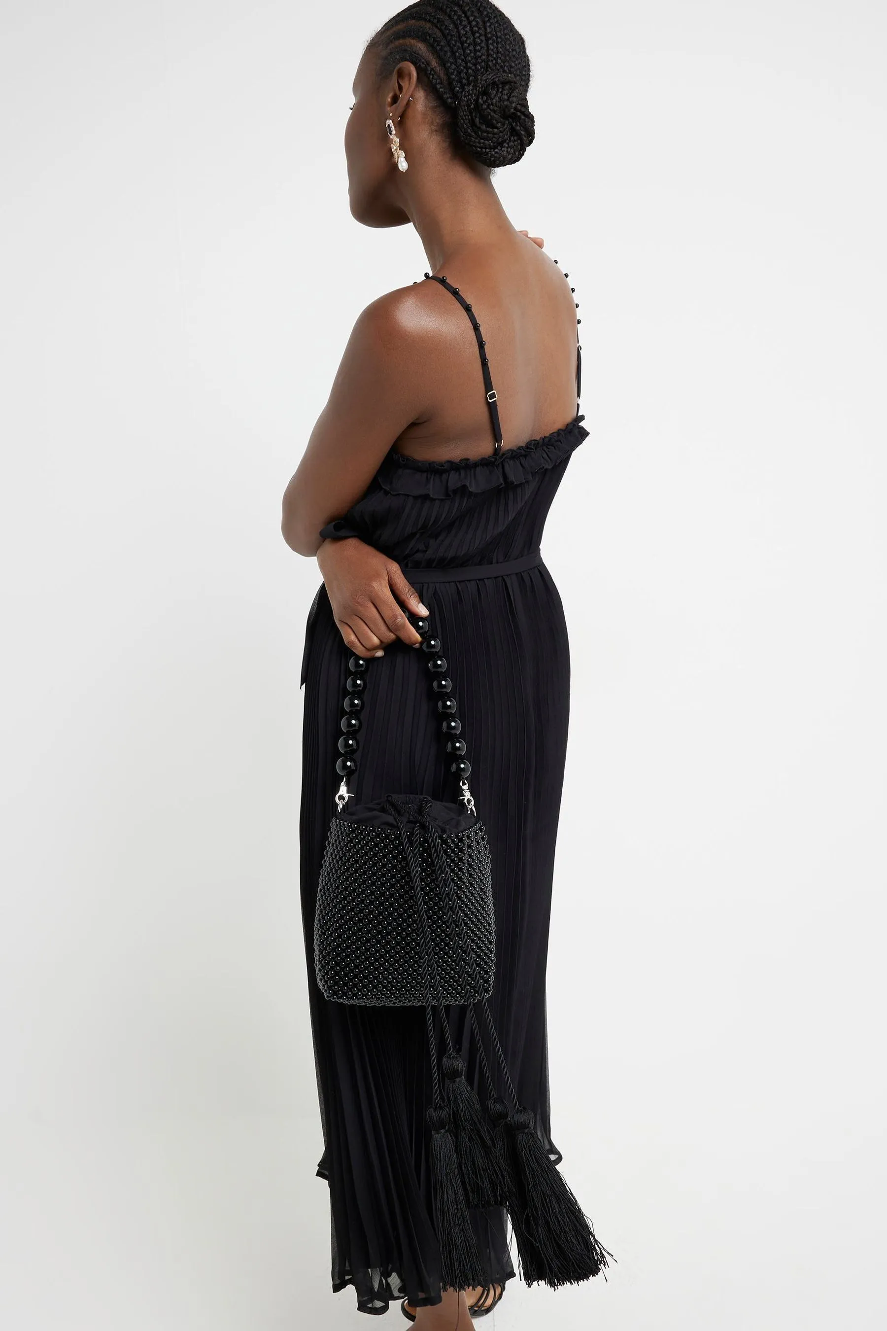 River Island A pieghe - Abito midi con Ruches e perle