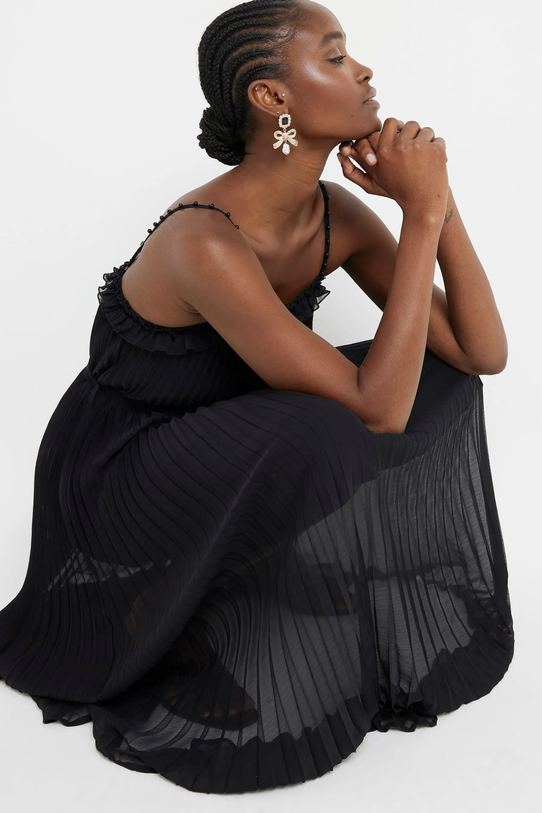 River Island A pieghe - Abito midi con Ruches e perle