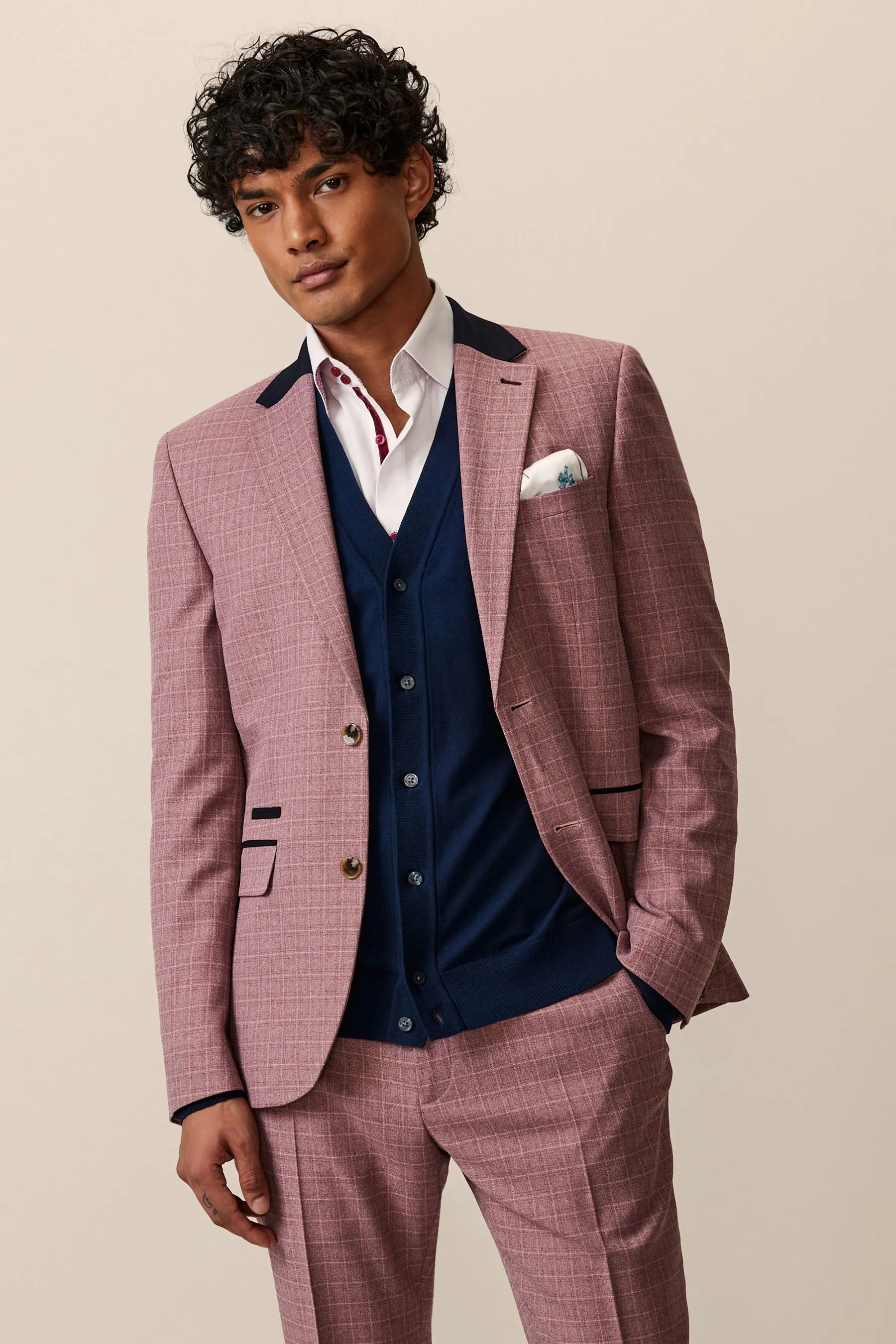 Rosa  - completo skinny A quadri Giacca