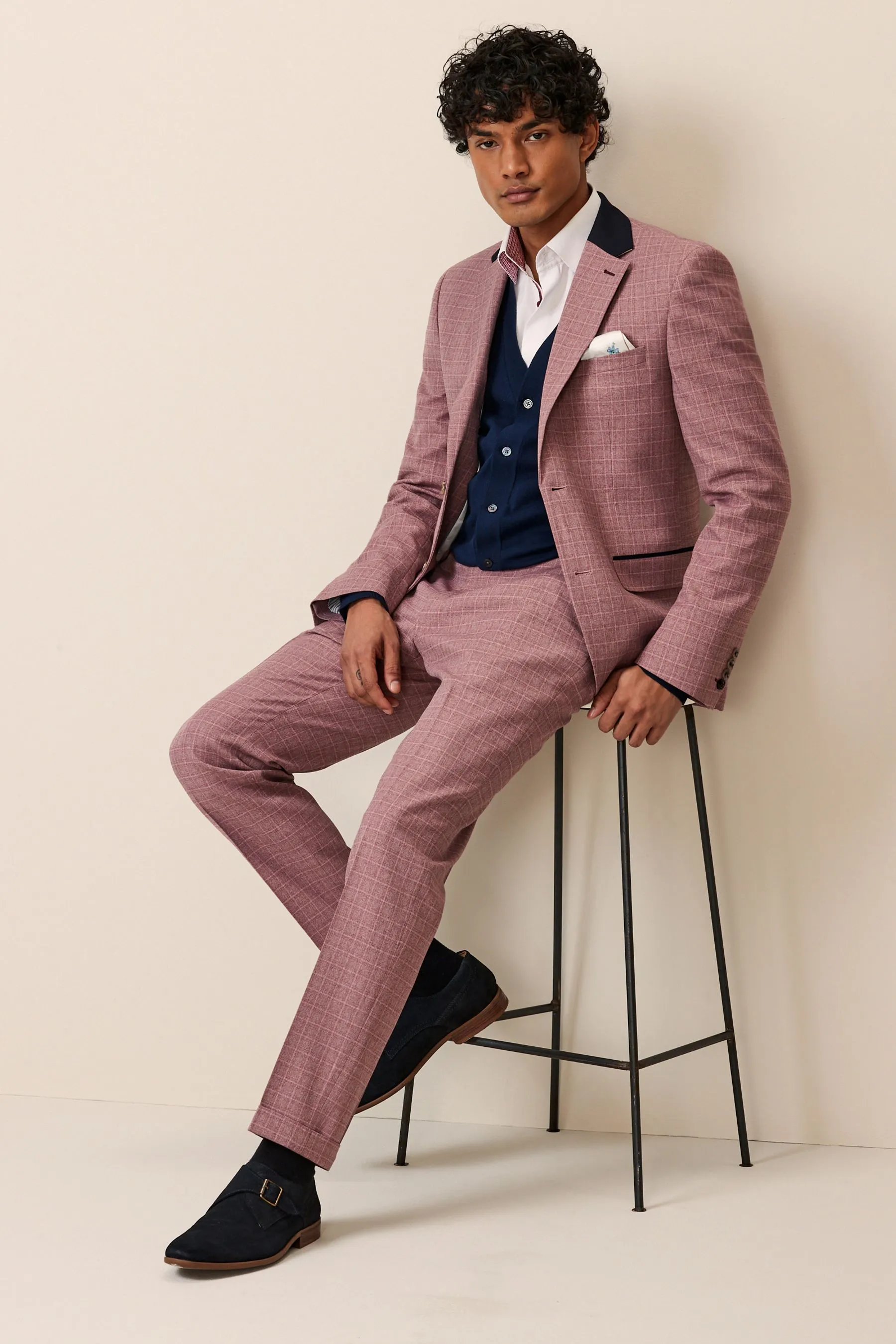 Rosa  - completo skinny A quadri Giacca