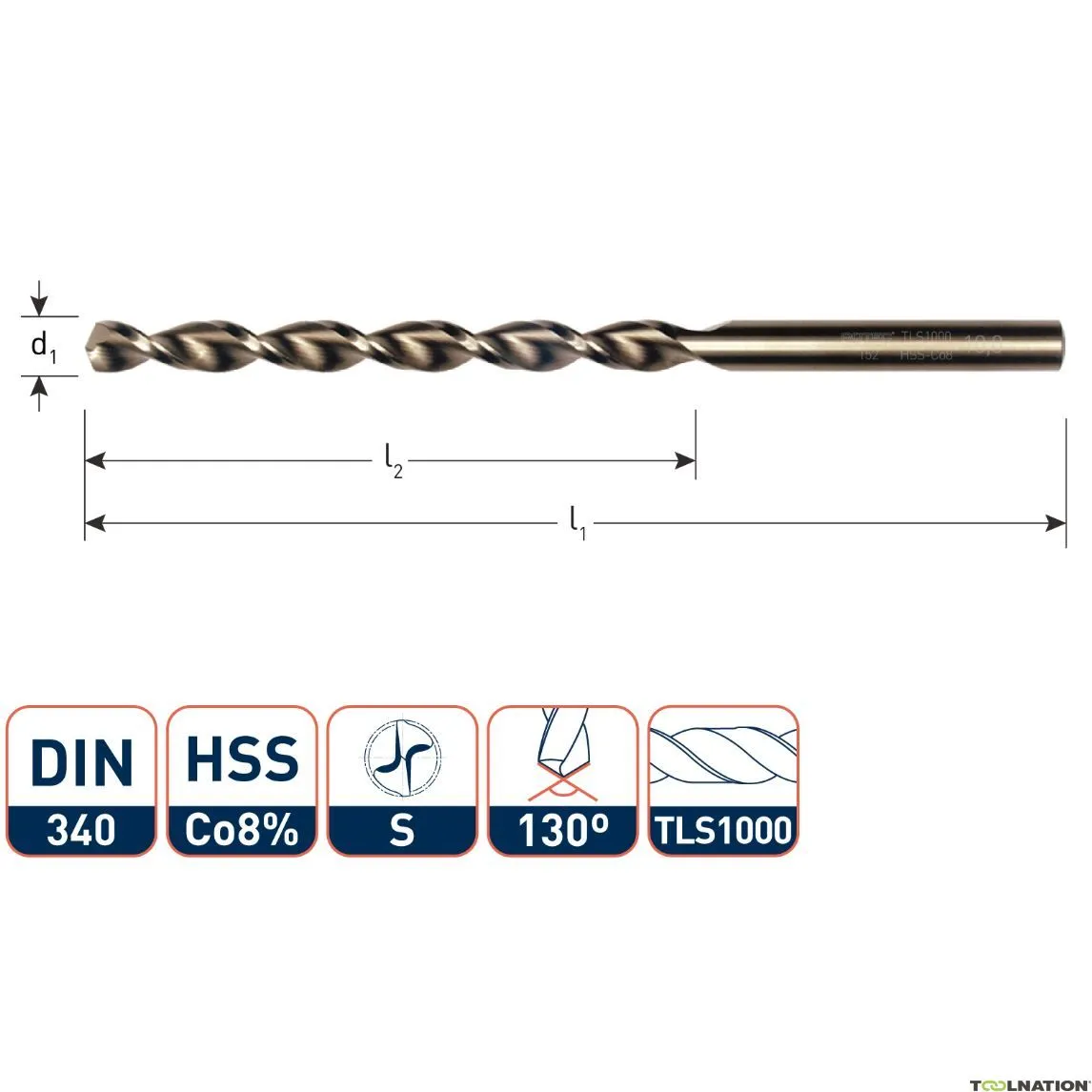 Rotec 152.1000 Punta elicoidale HSS-E, DIN 340, tipo TLS1000, Ø10,0