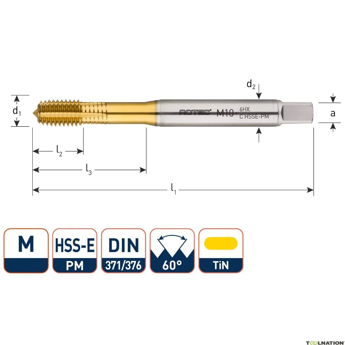 Rotec 353.0600 HSSE Rubinetto a rulli metrico M 6x1,0 TiN