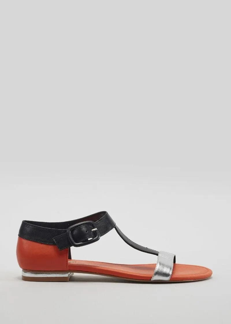 Saldali flat t-bar in nappa e pelle