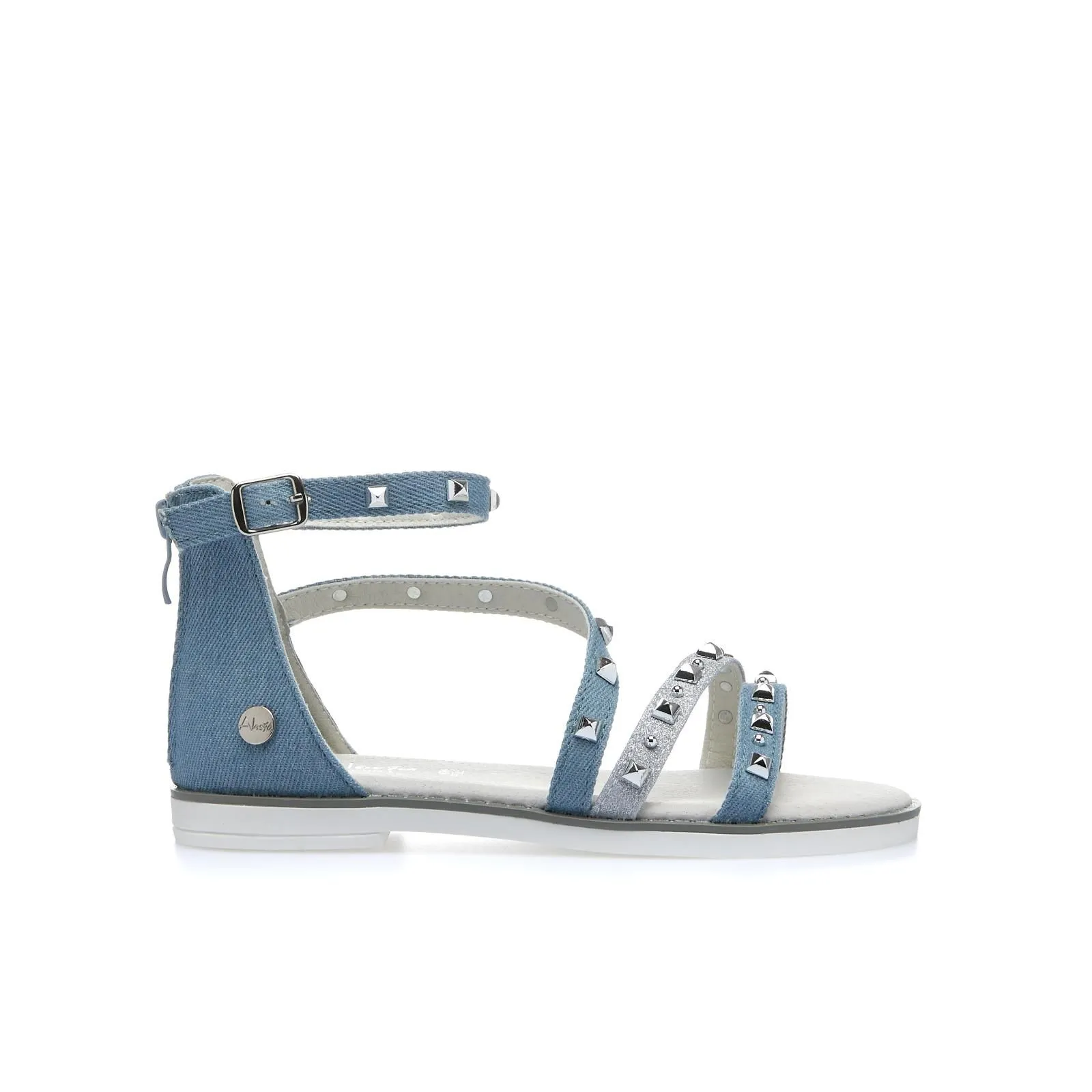 Sandali azzurri denim junior con borchie