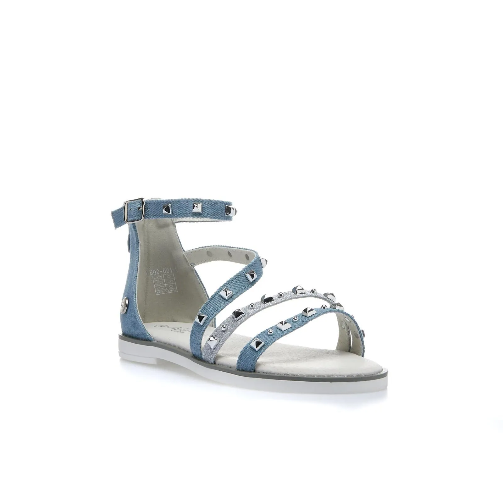 Sandali azzurri denim junior con borchie
