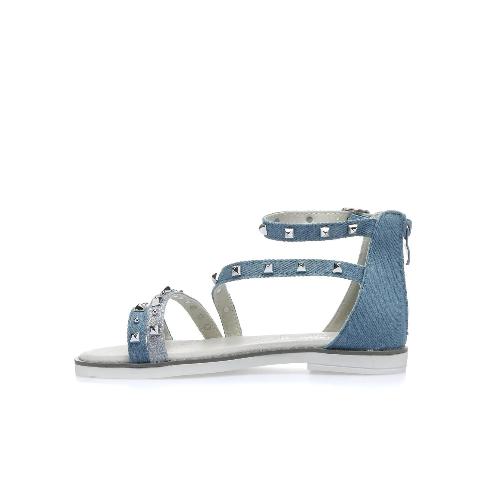 Sandali azzurri denim junior con borchie