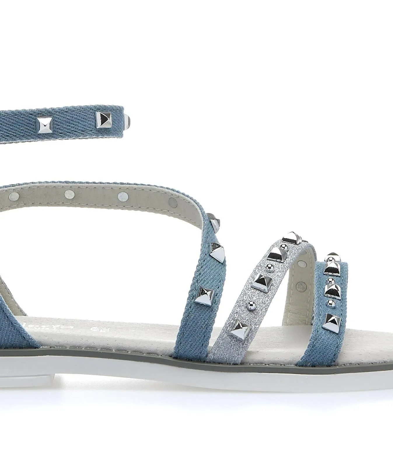 Sandali azzurri denim junior con borchie