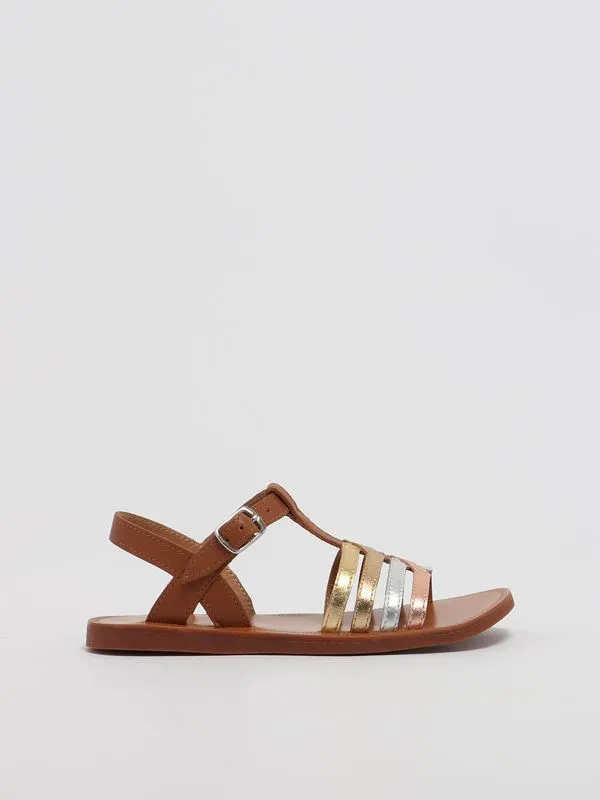 Sandali bambina Pom D'Api Plagette New Salome in pelle Cammello