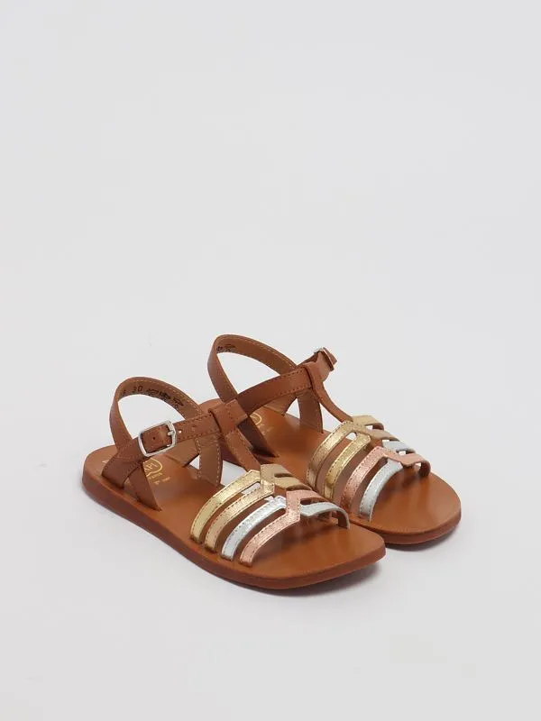 Sandali bambina Pom D'Api Plagette New Salome in pelle Cammello