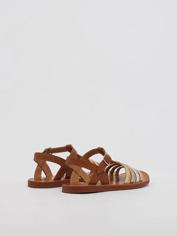 Sandali bambina Pom D'Api Plagette New Salome in pelle Cammello