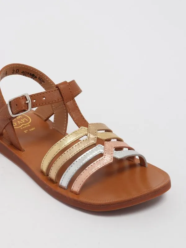 Sandali bambina Pom D'Api Plagette New Salome in pelle Cammello