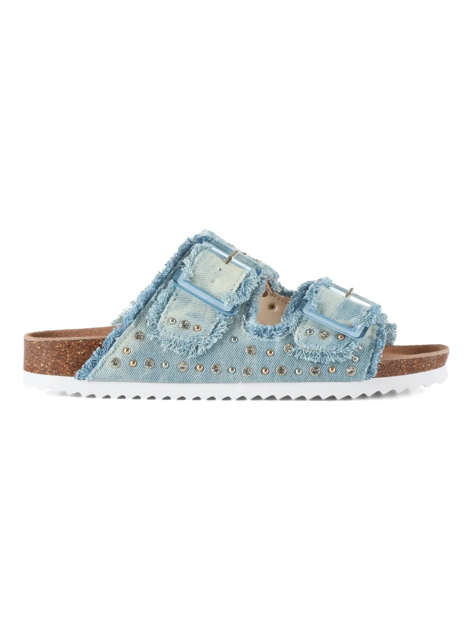 Sandali in denim con borchie e strass