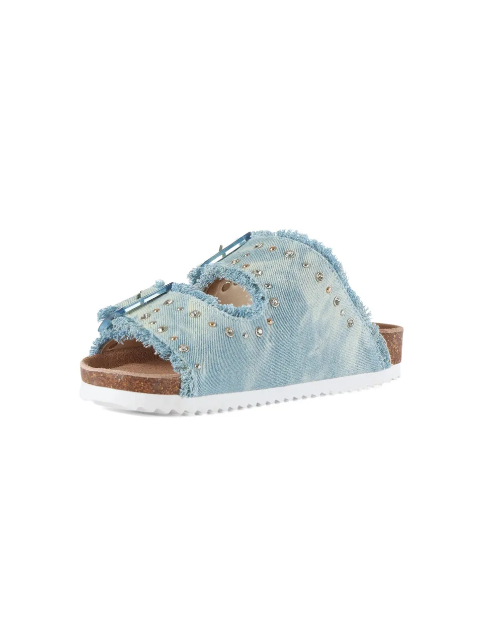 Sandali in denim con borchie e strass