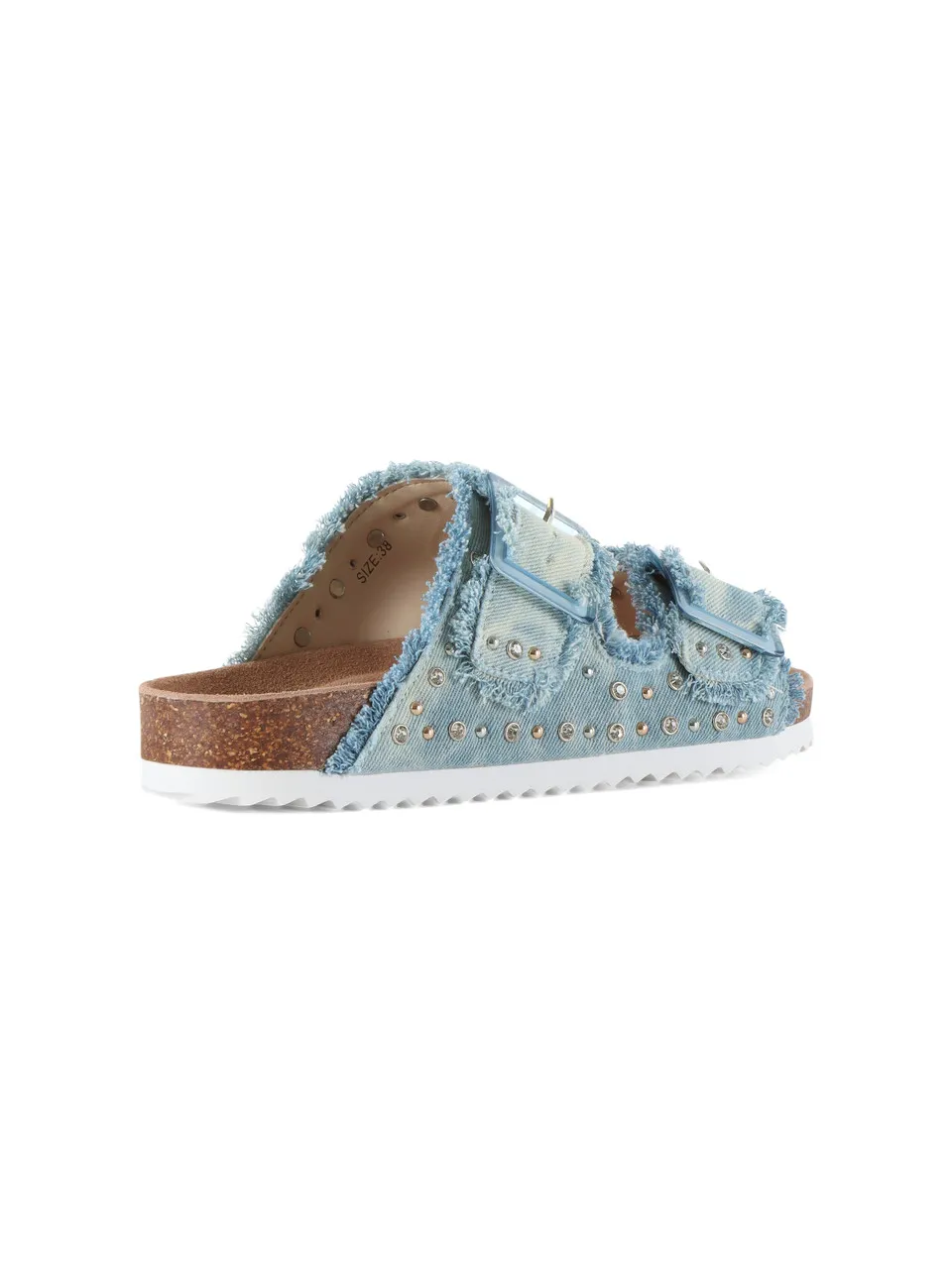 Sandali in denim con borchie e strass
