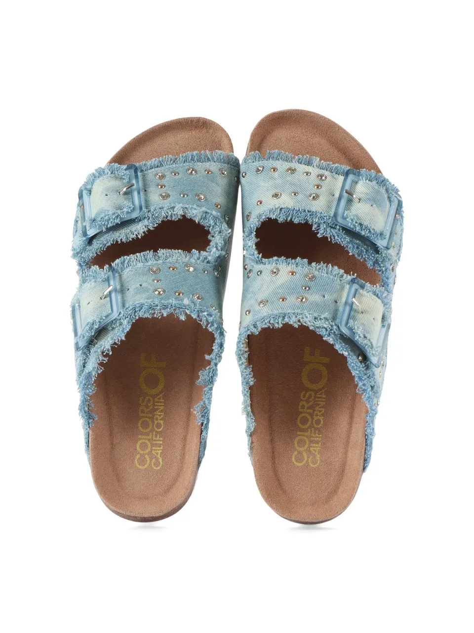 Sandali in denim con borchie e strass