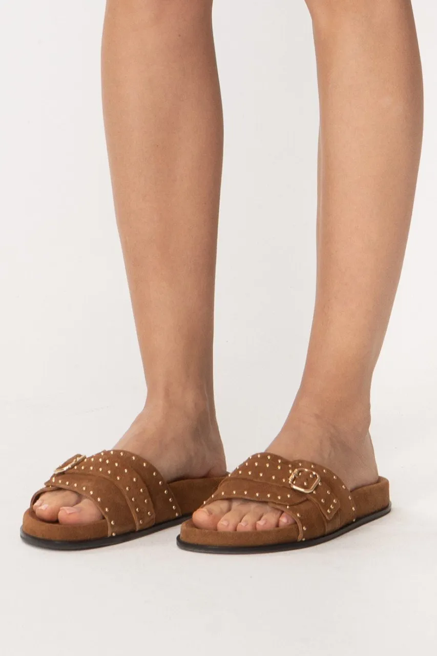 Sandali suede con borchie Tabacco