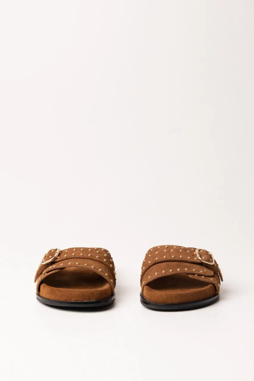 Sandali suede con borchie Tabacco