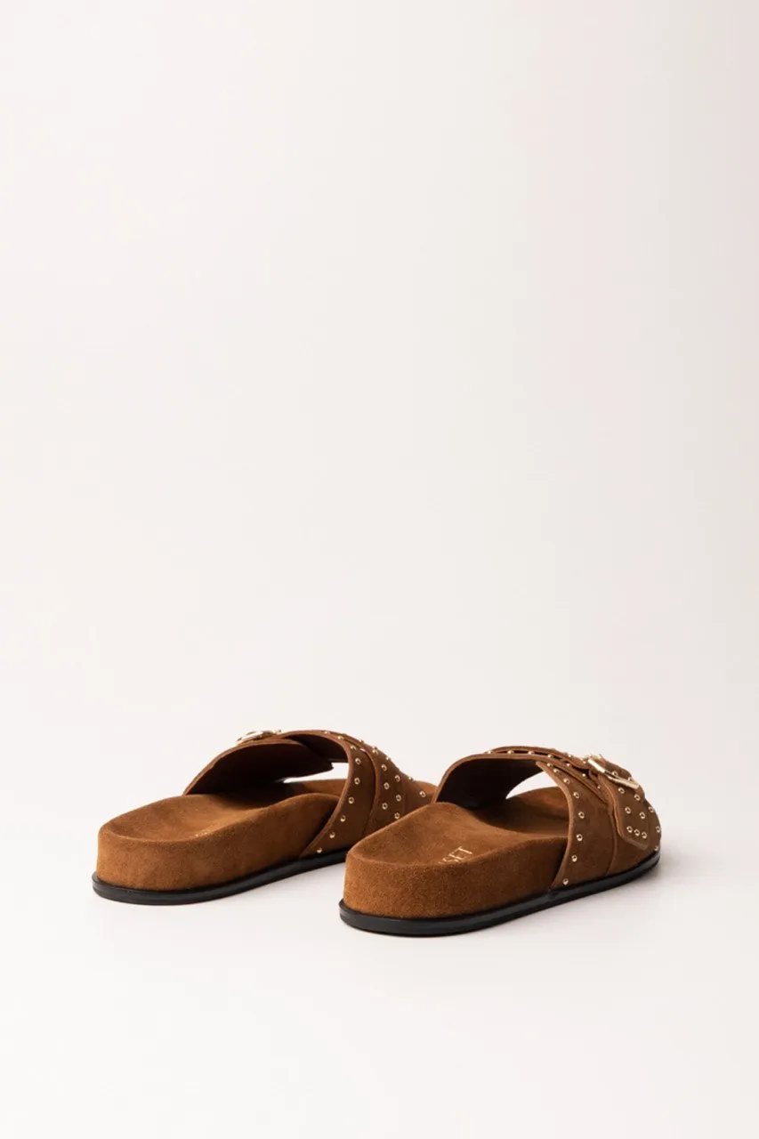 Sandali suede con borchie Tabacco