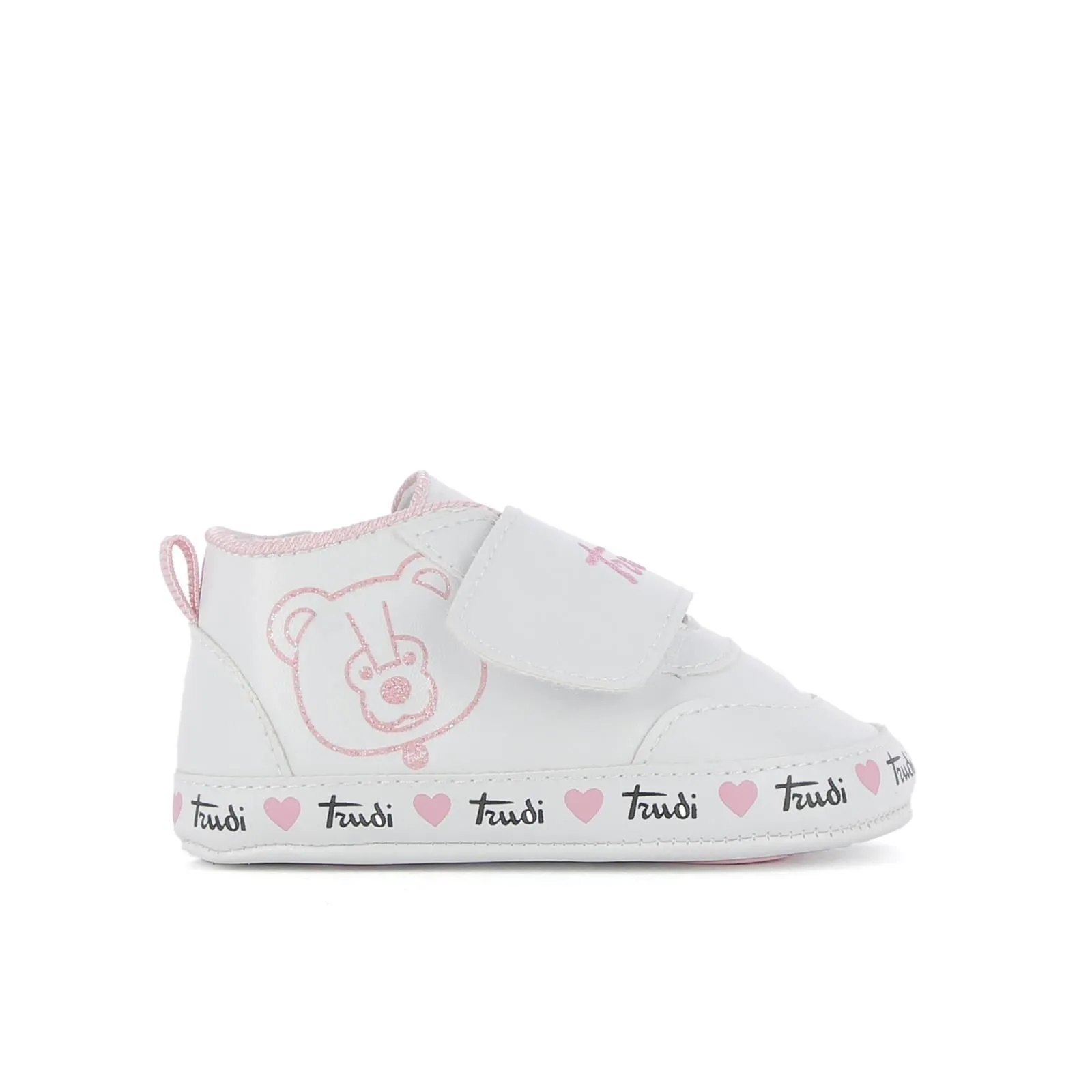 Scarpe bianche da culla con suola in tessuto