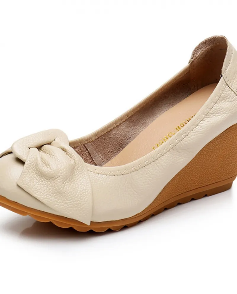 Scarpe singole in vera pelle bovina Scarpe basse con zeppa con fiocco e suola morbida Scarpe comode per pendolari professionali