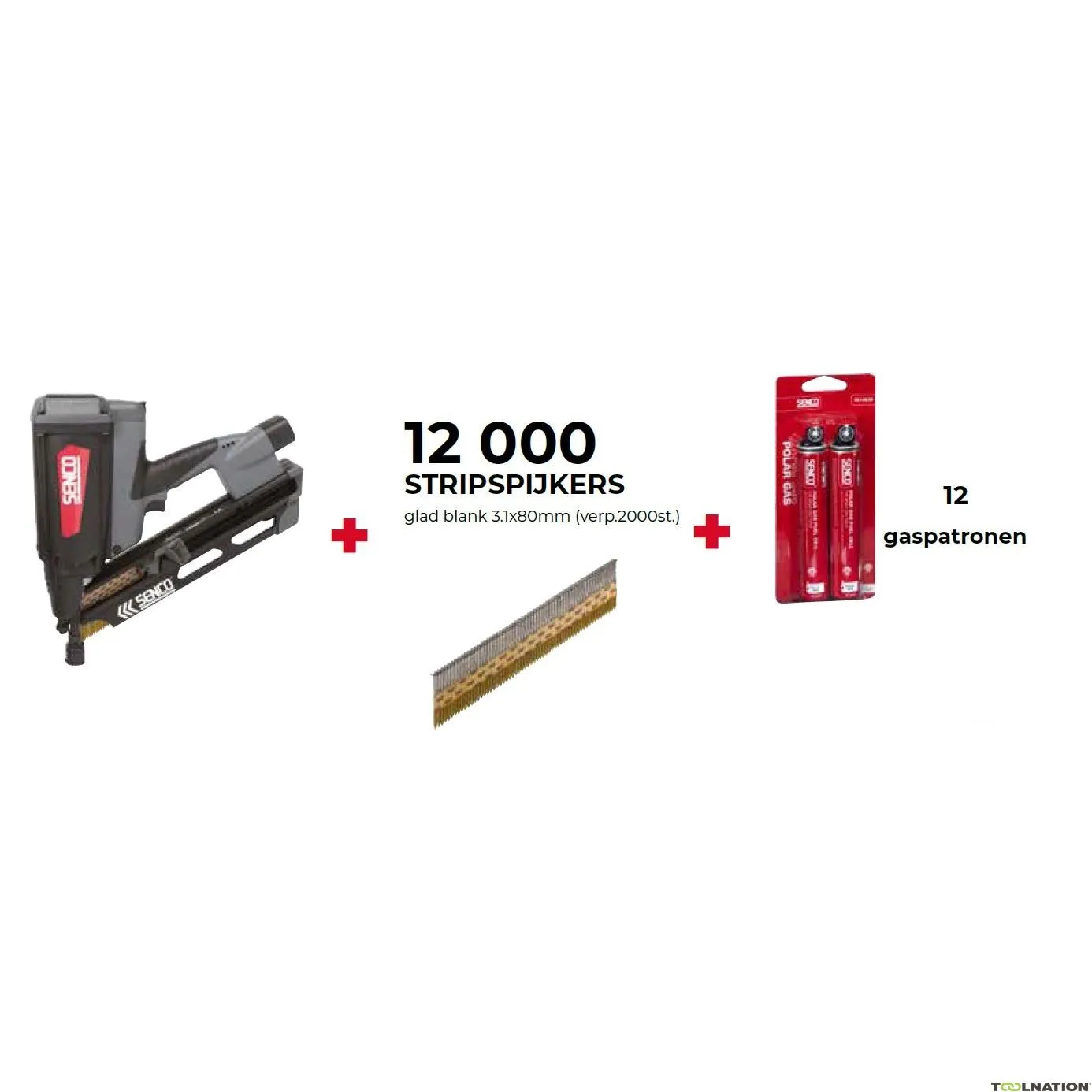 Senco PRSE-4VS2001NHC SGT90I Gastacker 50-90 mm + 12000 chiodi a striscia 3,1x80mm fustellato liscio