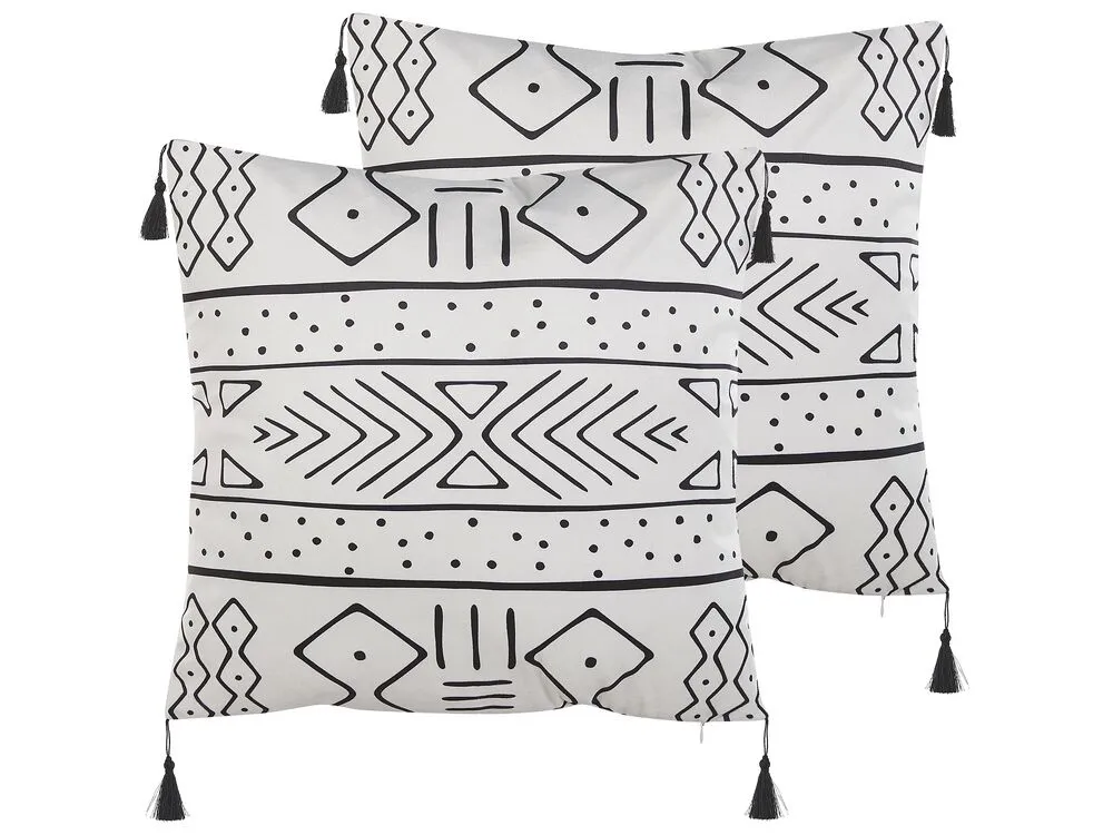 Set di 2 cuscini SCHEFFLERA Velluto 45 x 45 cm Bianco Trama geometrica