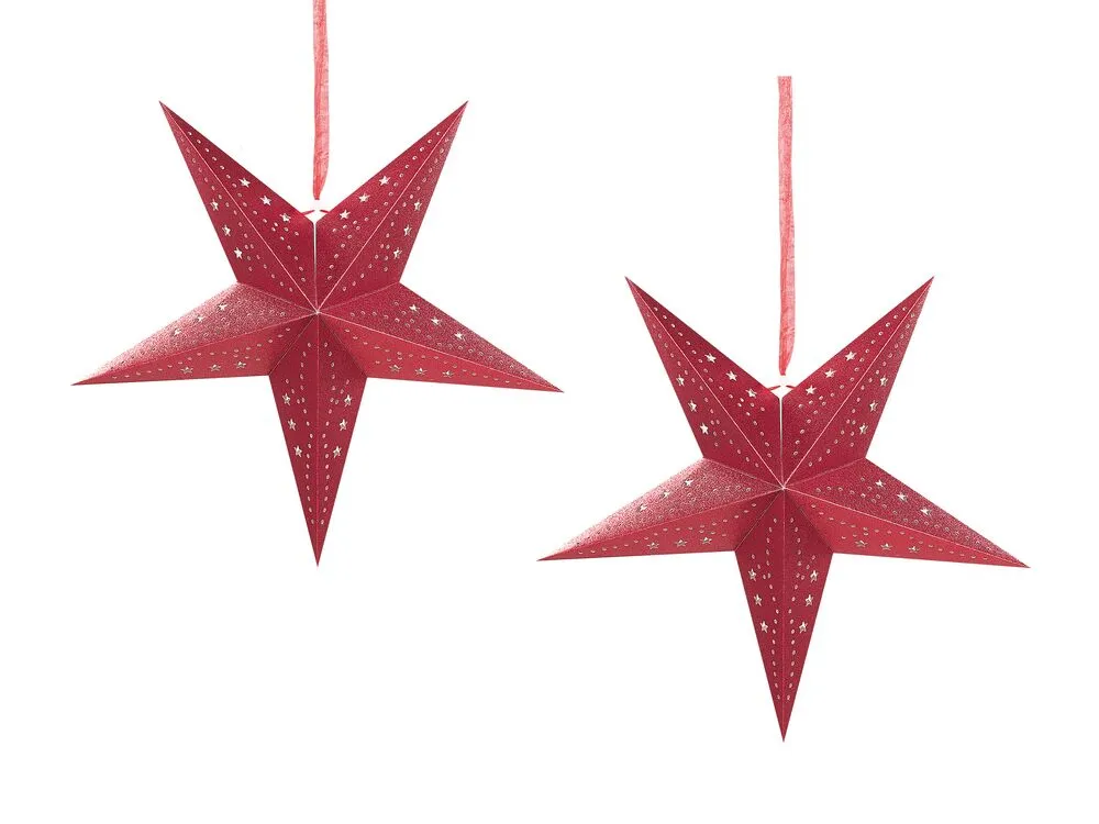 Set di 2 decorazioni da appendere stella MOTTI Carta Rosso 45 cm